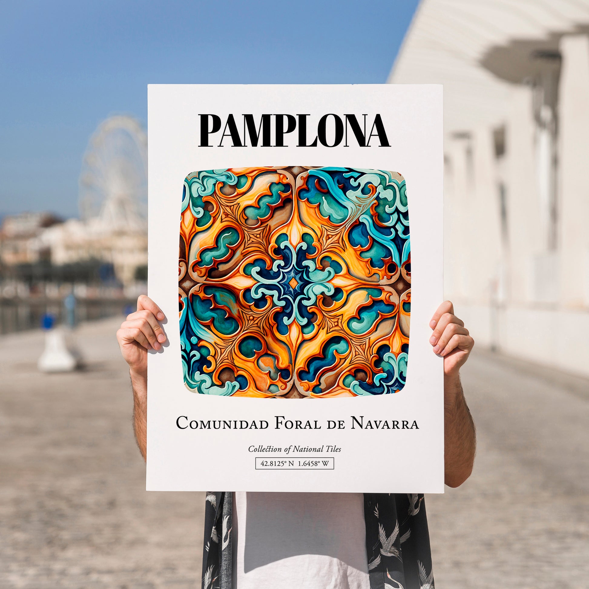 Pamplona, Spain – Away From Home Poster, no-text version framed in wood