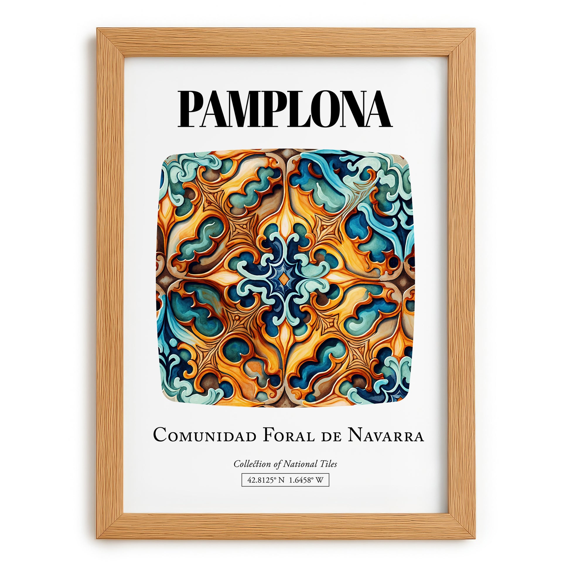 Pamplona, Spain – Away From Home Poster, set in oak frame