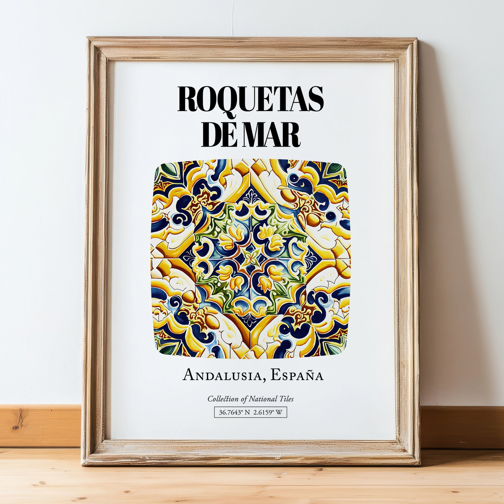 Roquetas De Mar, Spain – National Pride Wall Decor, in wooden frame leaning on the floor