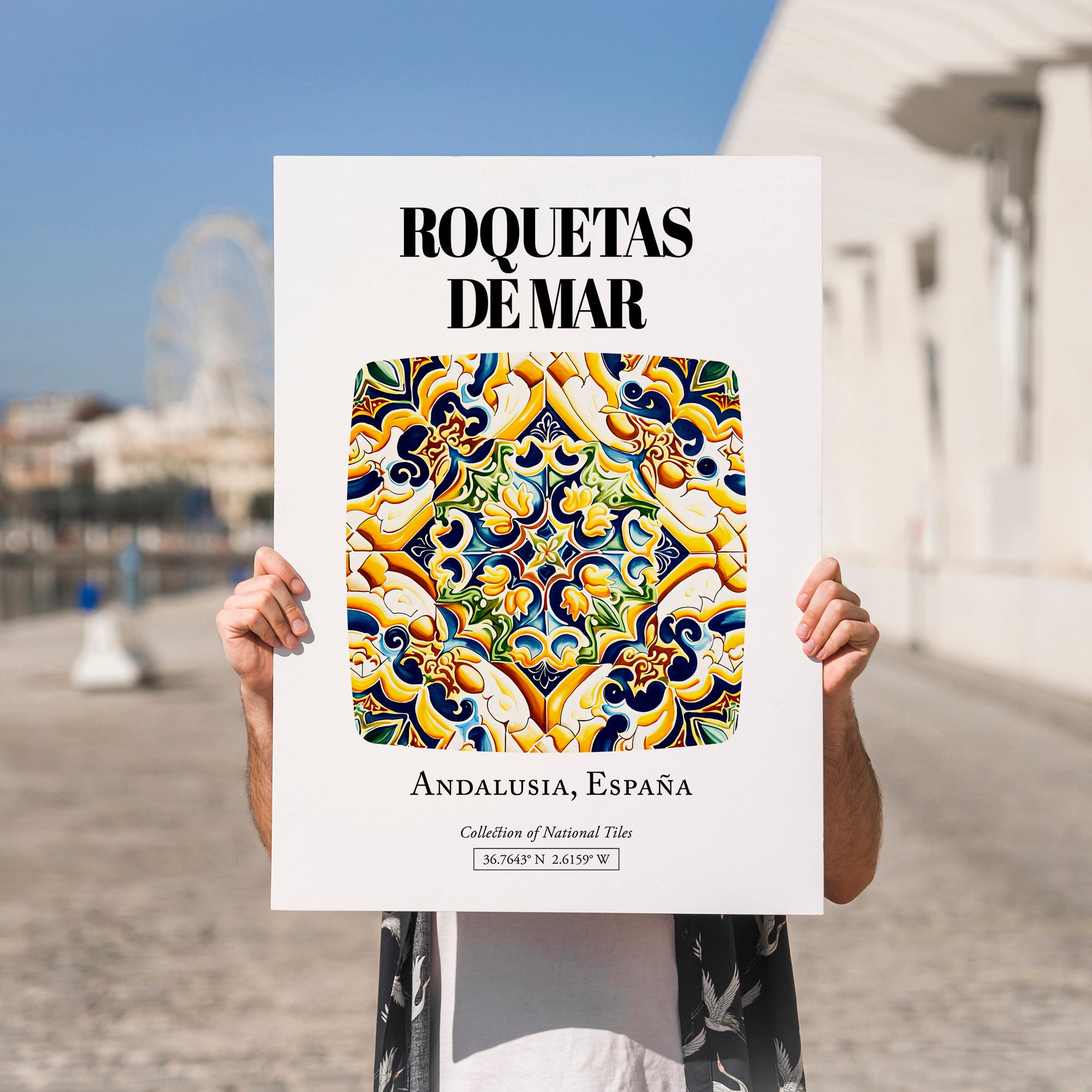 Roquetas De Mar, Spain – National Pride Wall Decor, no-text version framed in wood
