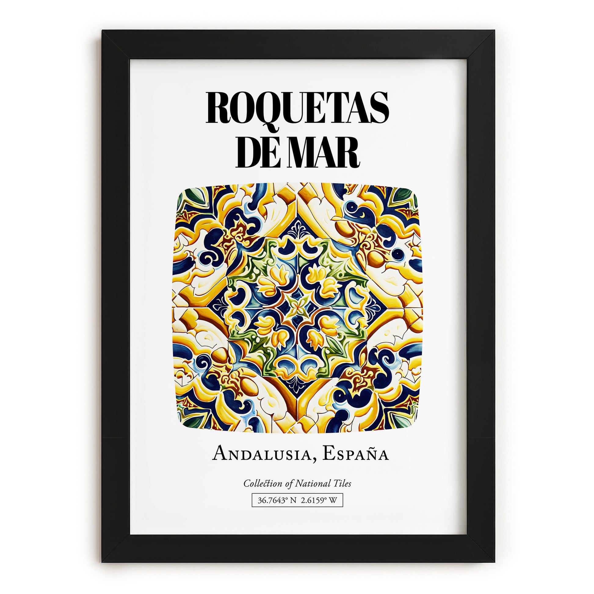 Roquetas De Mar, Spain – National Pride Wall Decor, in sleek black frame
