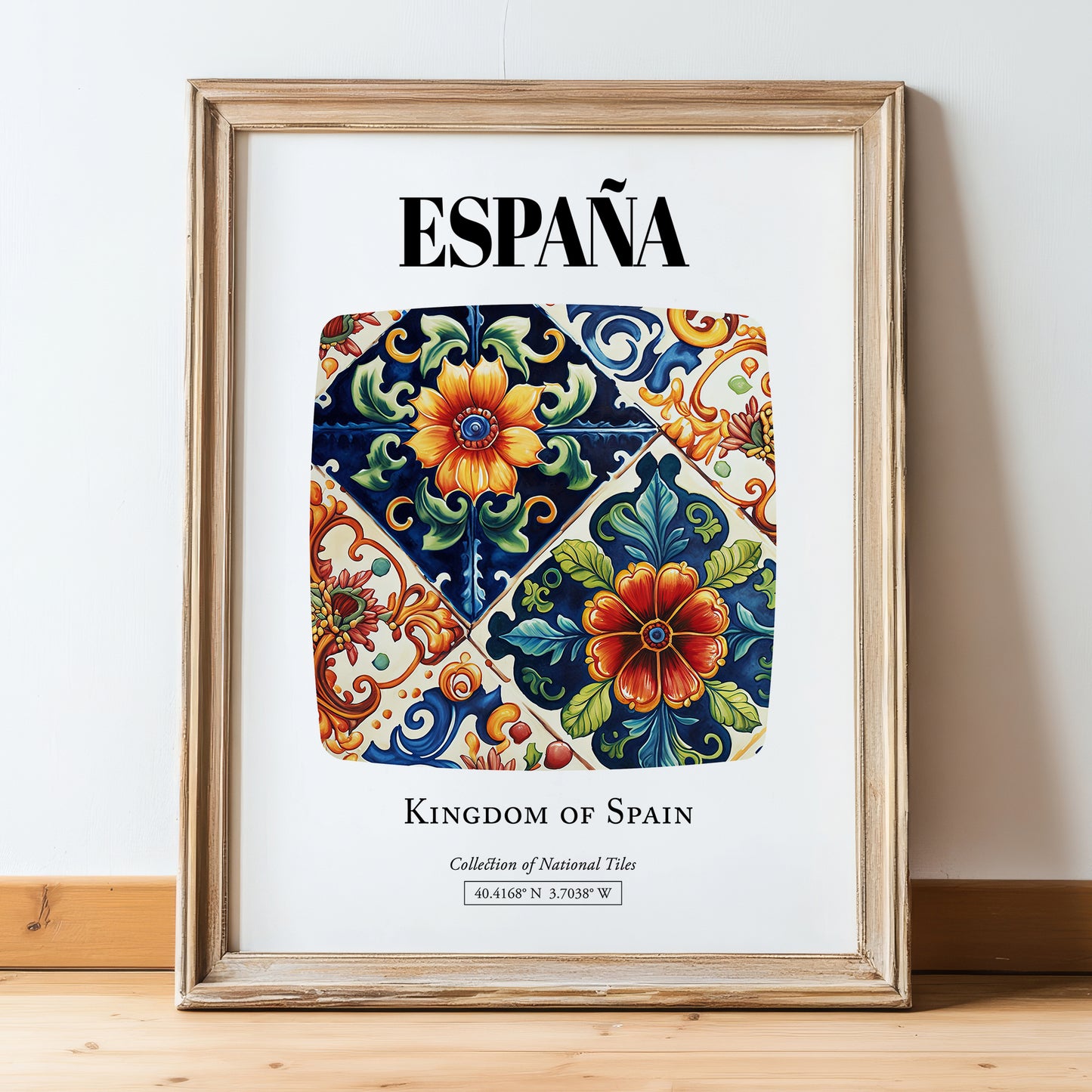 España, Spain – Travel Wall Art, in wooden frame leaning on the floor