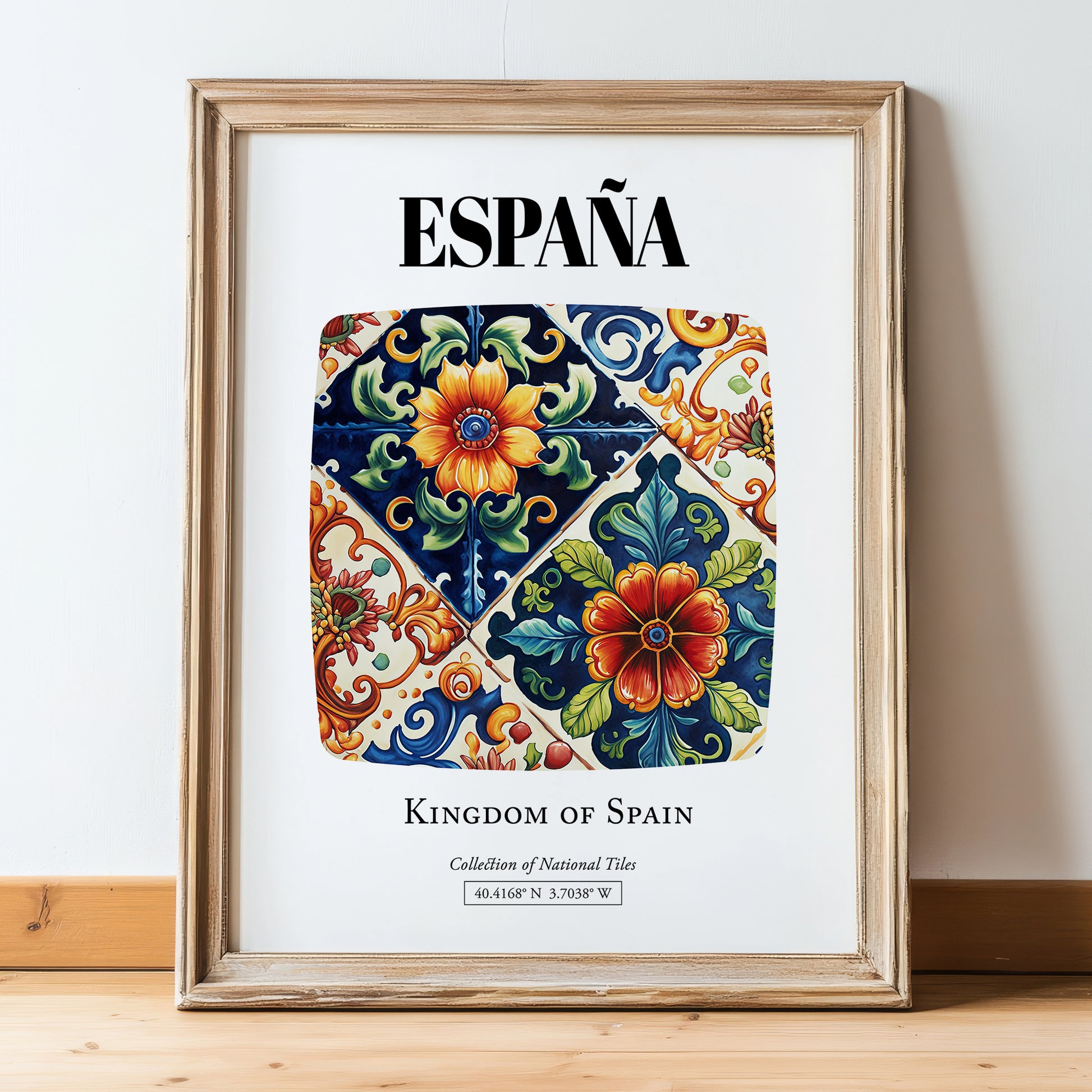 España, Spain – Travel Wall Art, in wooden frame leaning on the floor