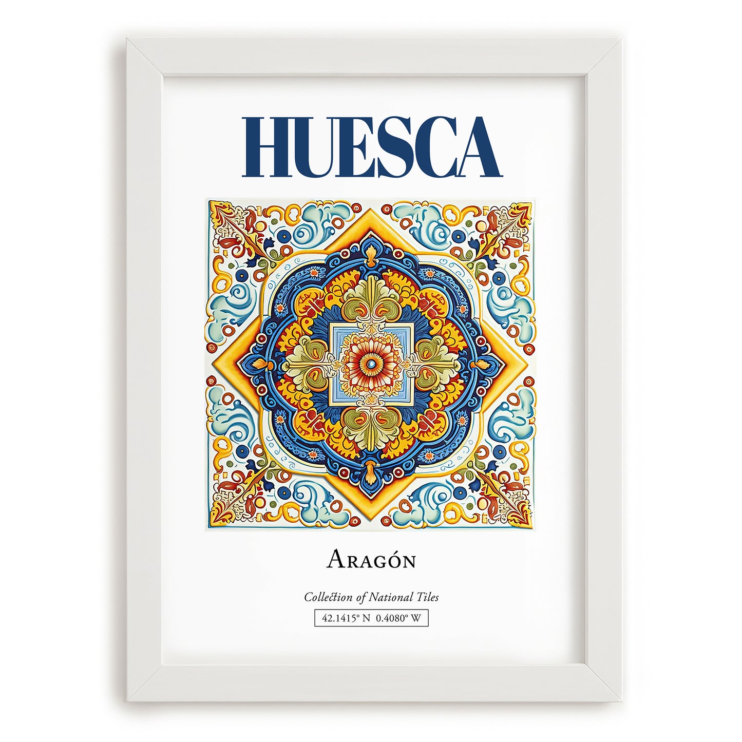 Huesca, Spain – Travel Poster, placed in minimal white frame