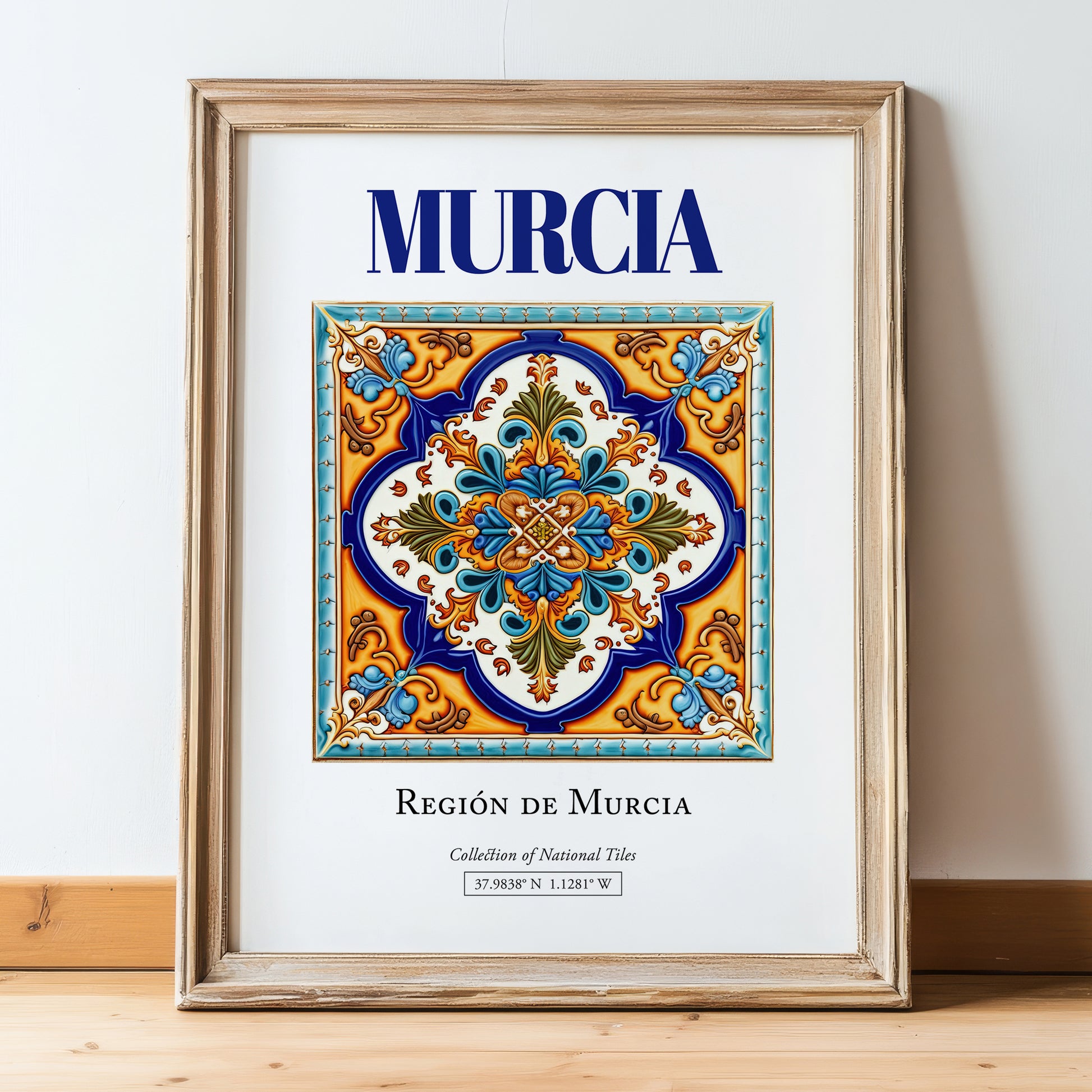 Murcia, Spain – Travel Print, in wooden frame leaning on the floor