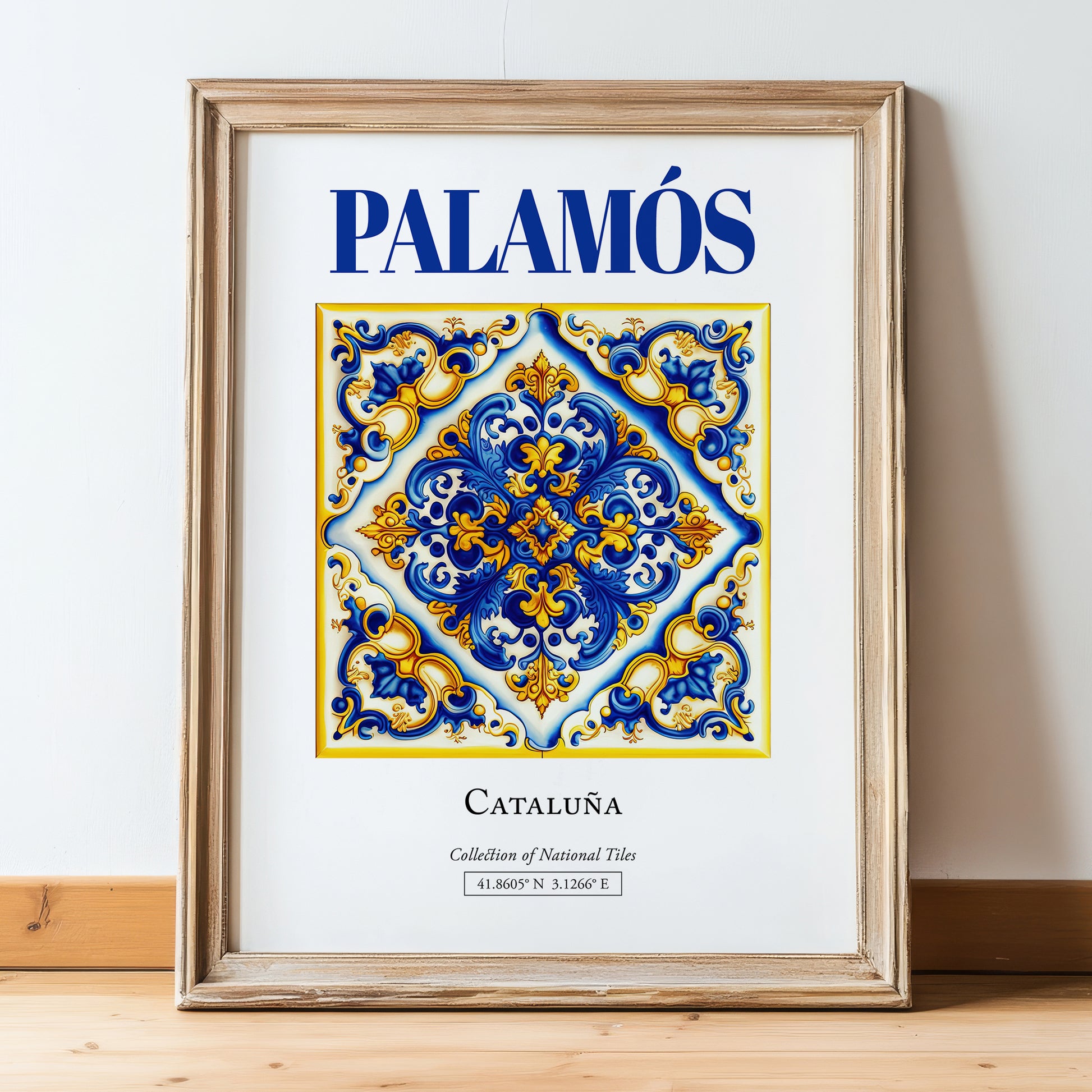 Palamós, Spain – Travel Wall Art, in wooden frame leaning on the floor