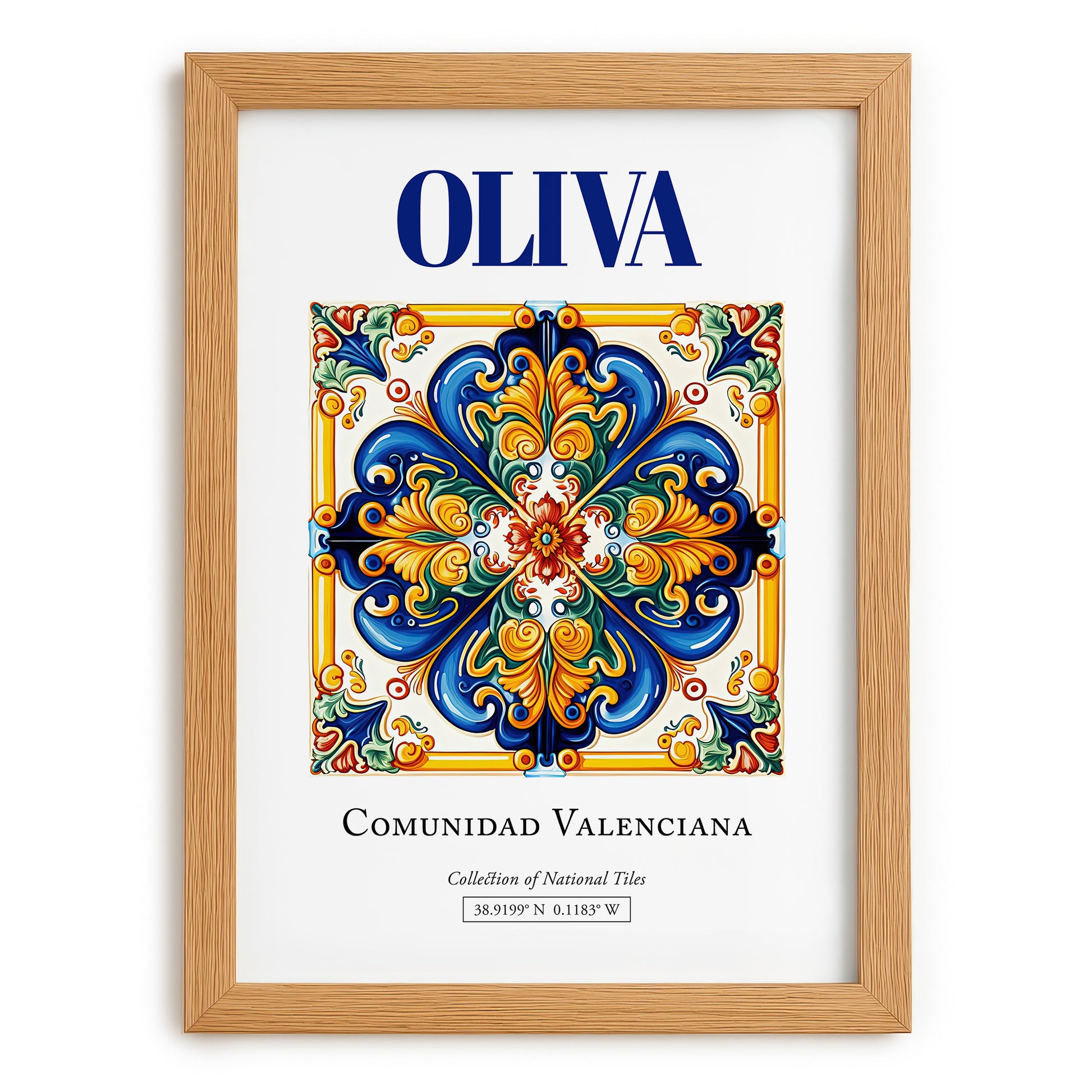 Oliva, Spain – Travel Print, set in oak frame