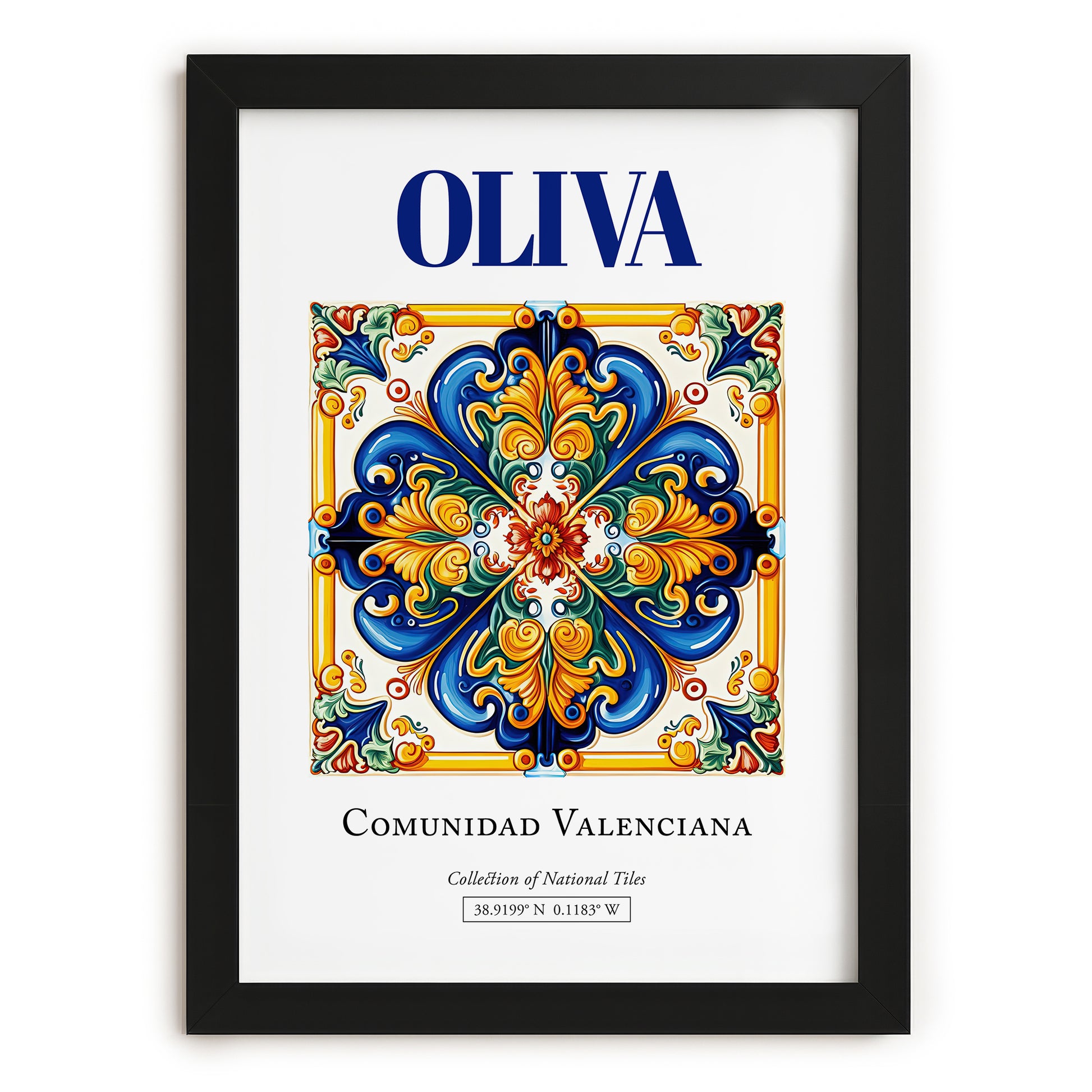 Oliva, Spain – Travel Print, in sleek black frame