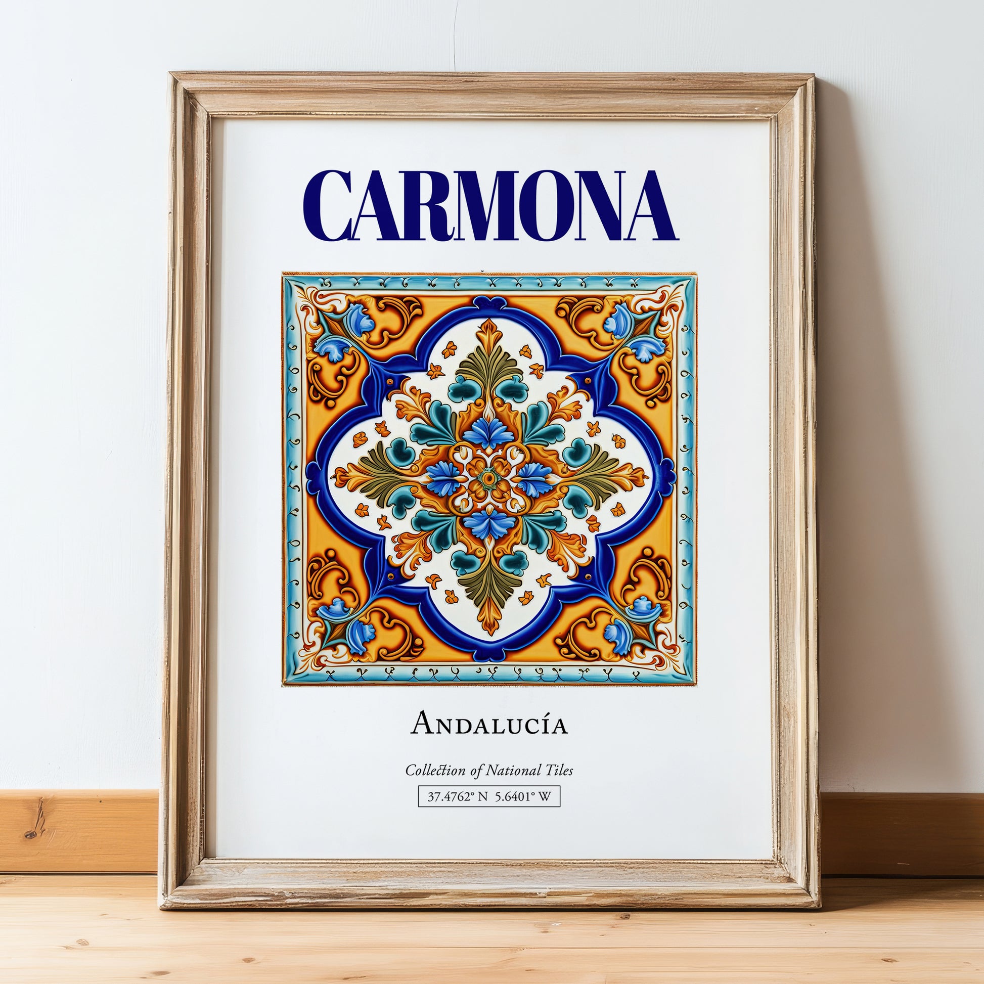 Carmona, Spain – Travel Print, in wooden frame leaning on the floor