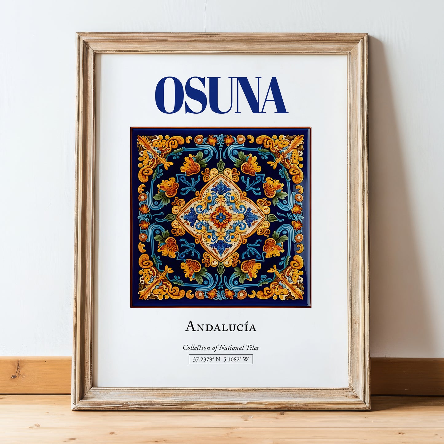 Osuna, Spain – Cityscape Wall Art, in wooden frame leaning on the floor