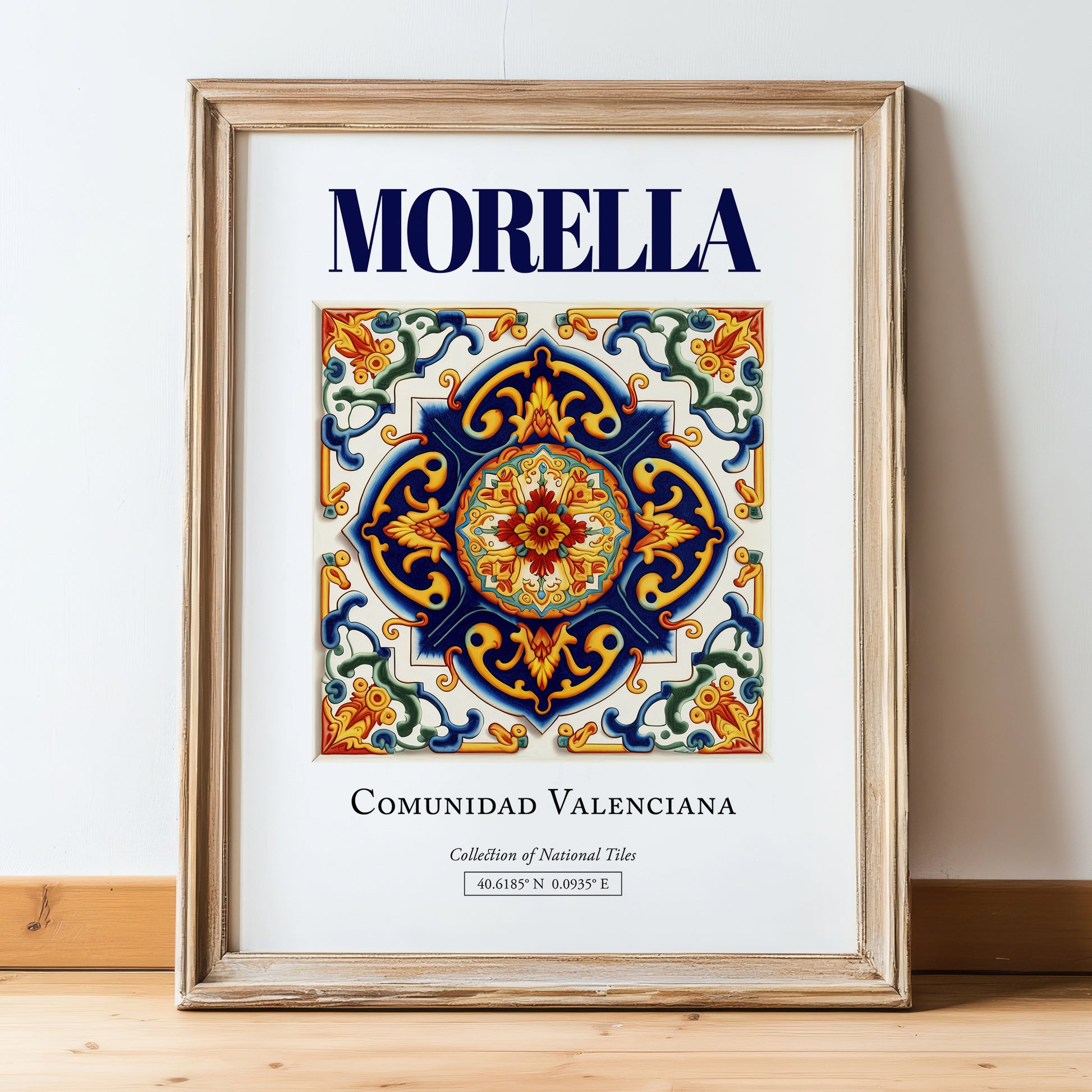 Morella, Spain – Travel Poster, in wooden frame leaning on the floor