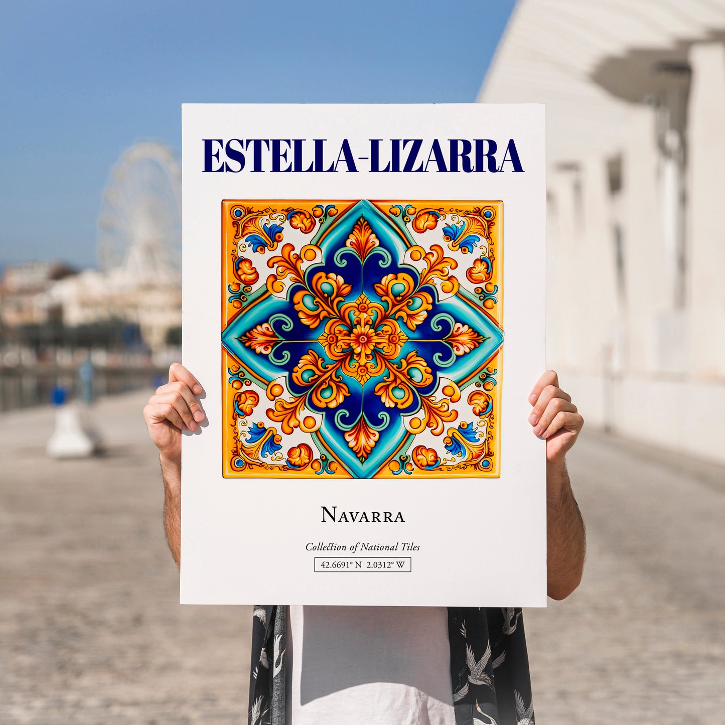 Estella-Lizarra, Spain – Architectural Travel Art, no-text version framed in wood