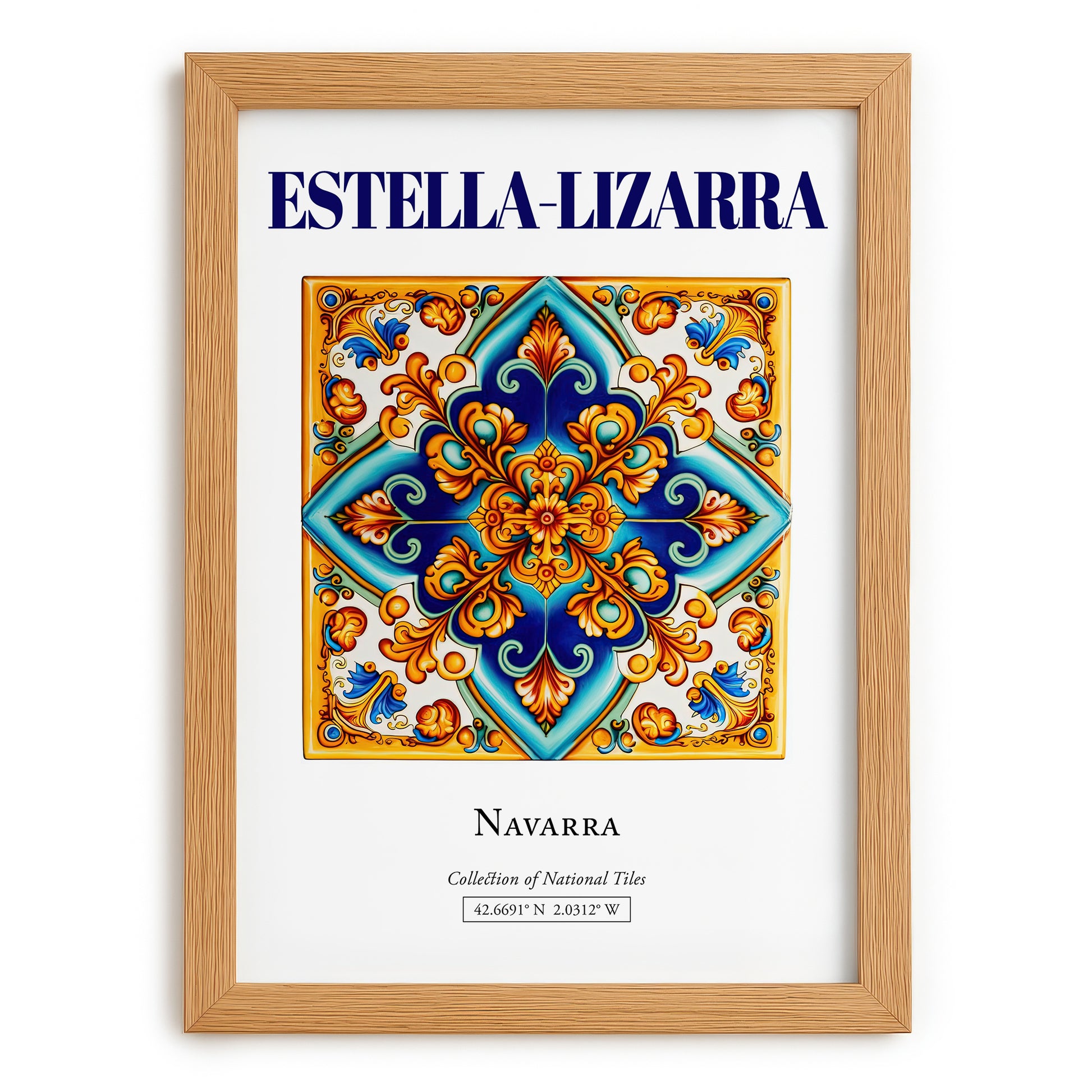 Estella-Lizarra, Spain – Architectural Travel Art, set in oak frame