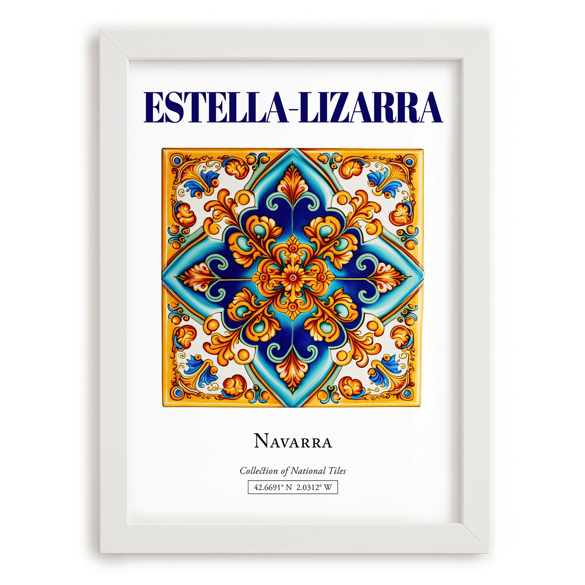 Estella-Lizarra, Spain – Architectural Travel Art, placed in minimal white frame