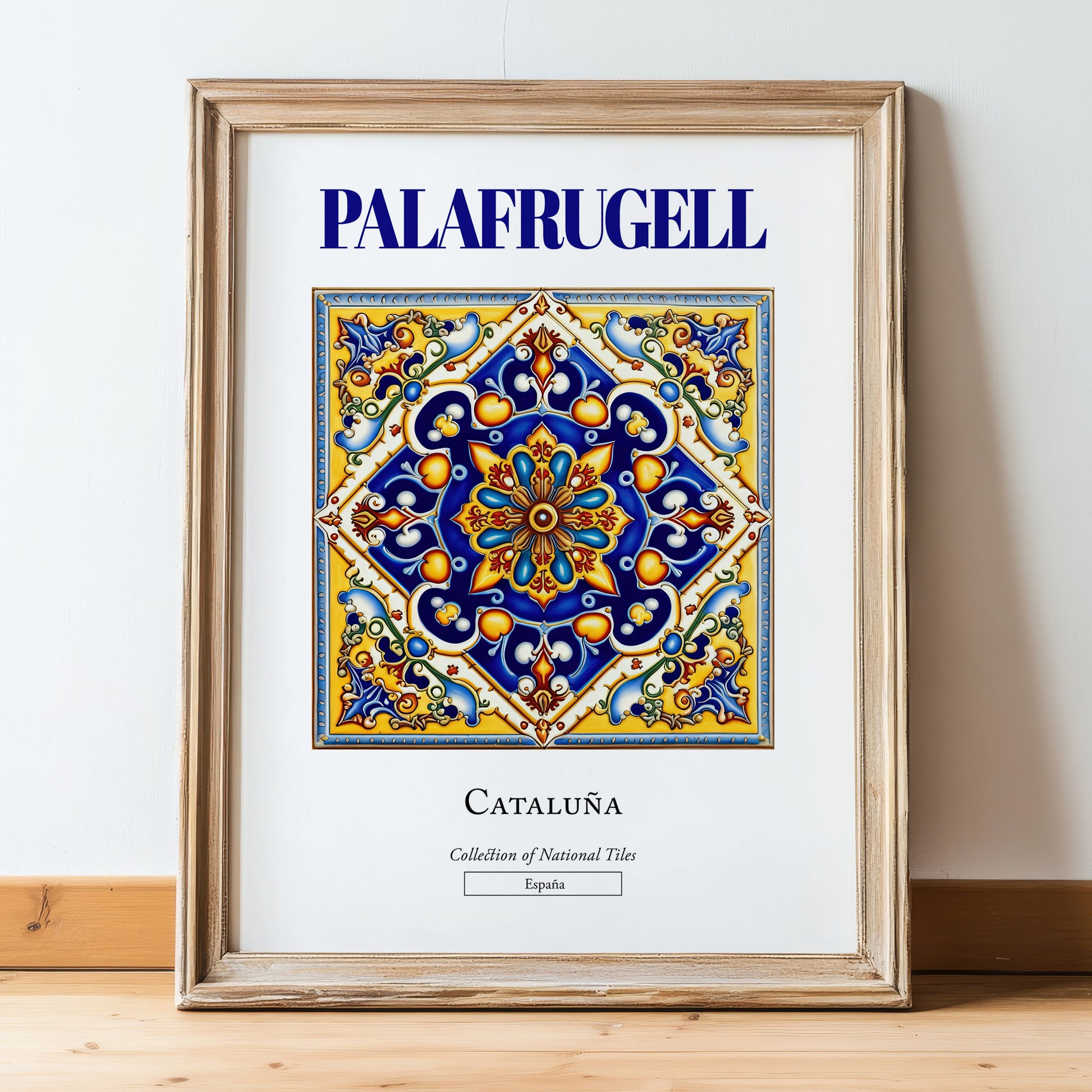 Palafrugell, Spain – Travel Print, in wooden frame leaning on the floor