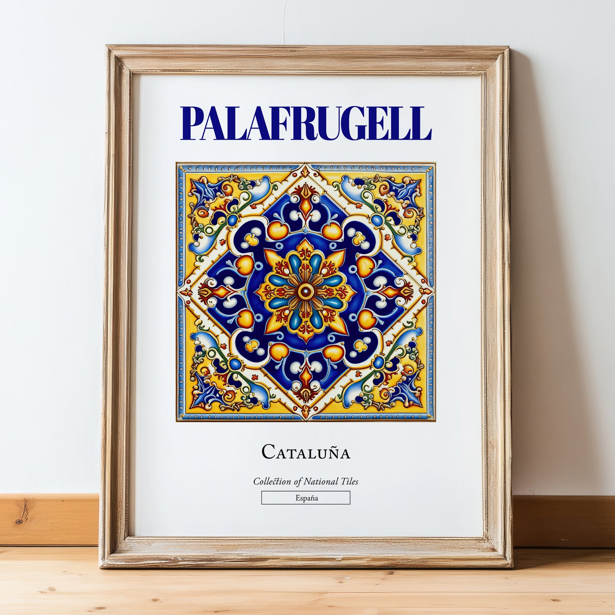 Palafrugell, Spain – Travel Print, in wooden frame leaning on the floor