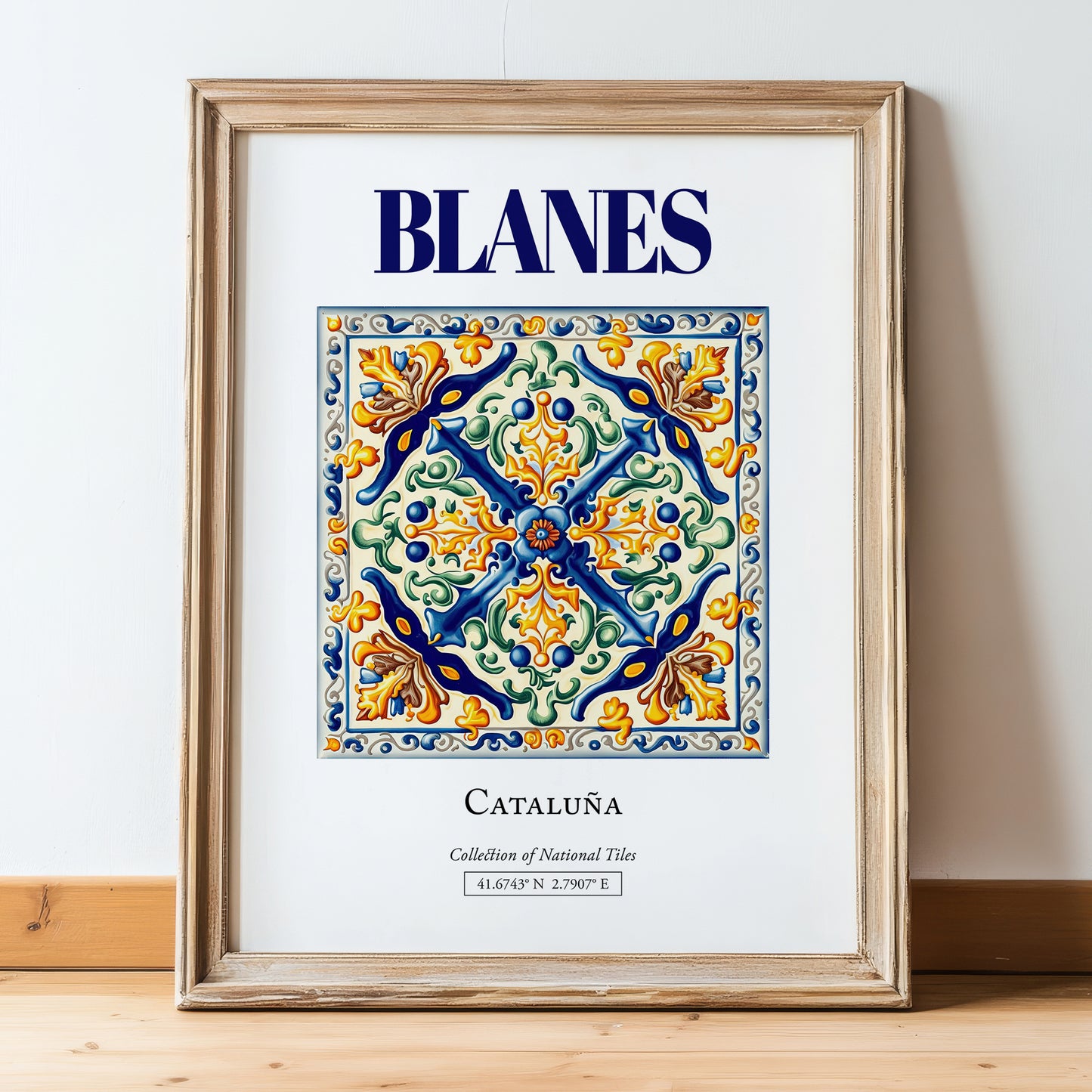 Blanes, Spain – Travel Print, in wooden frame leaning on the floor