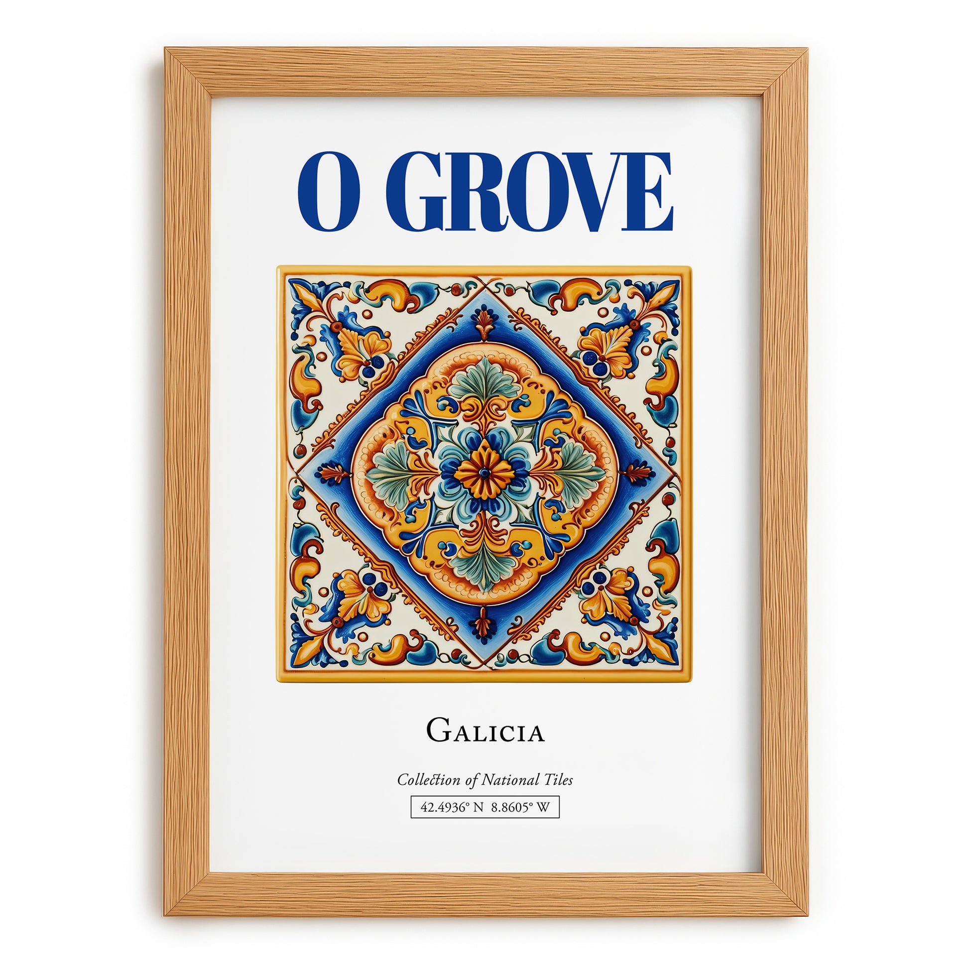 O Grove, Spain – Away From Home Poster, set in oak frame