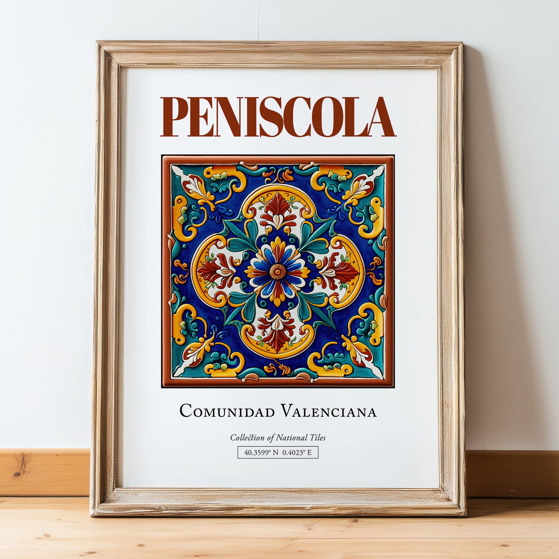 Peniscola, Spain – World Travel Art, in wooden frame leaning on the floor