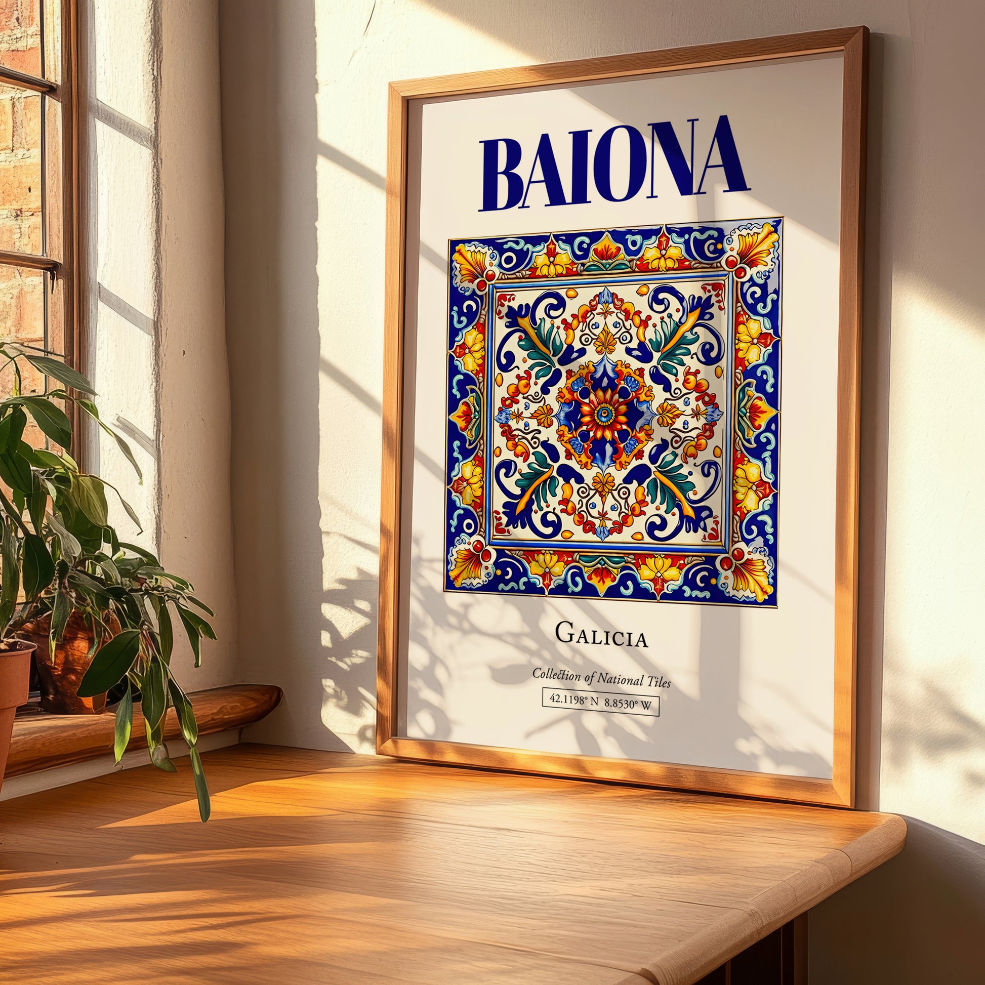 Baiona, Spain – Retro Travel Poster, clean layout with no caption