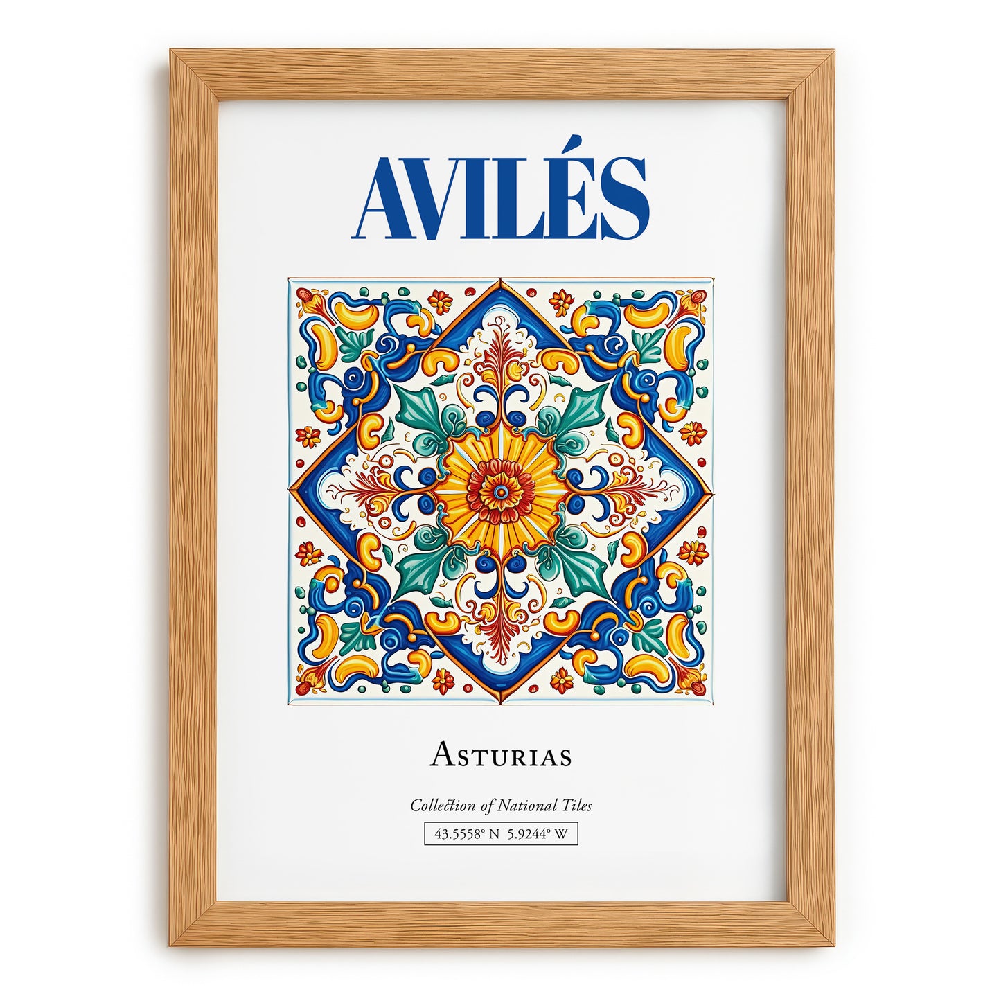 Avilés, Spain – Travel Print, set in oak frame