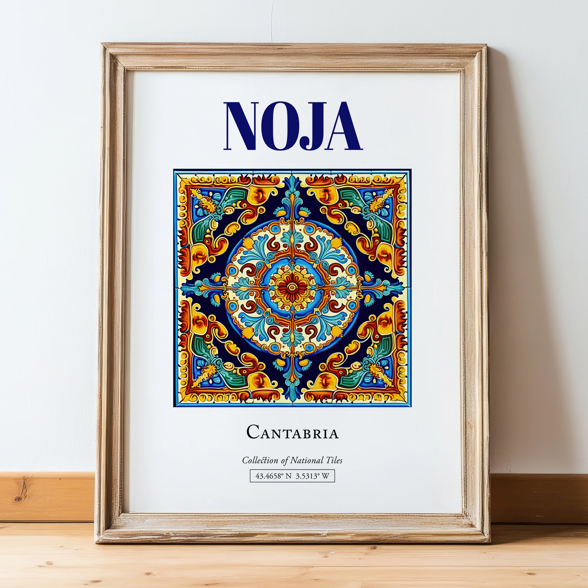 Noja, Spain – Travel Wall Art, in wooden frame leaning on the floor