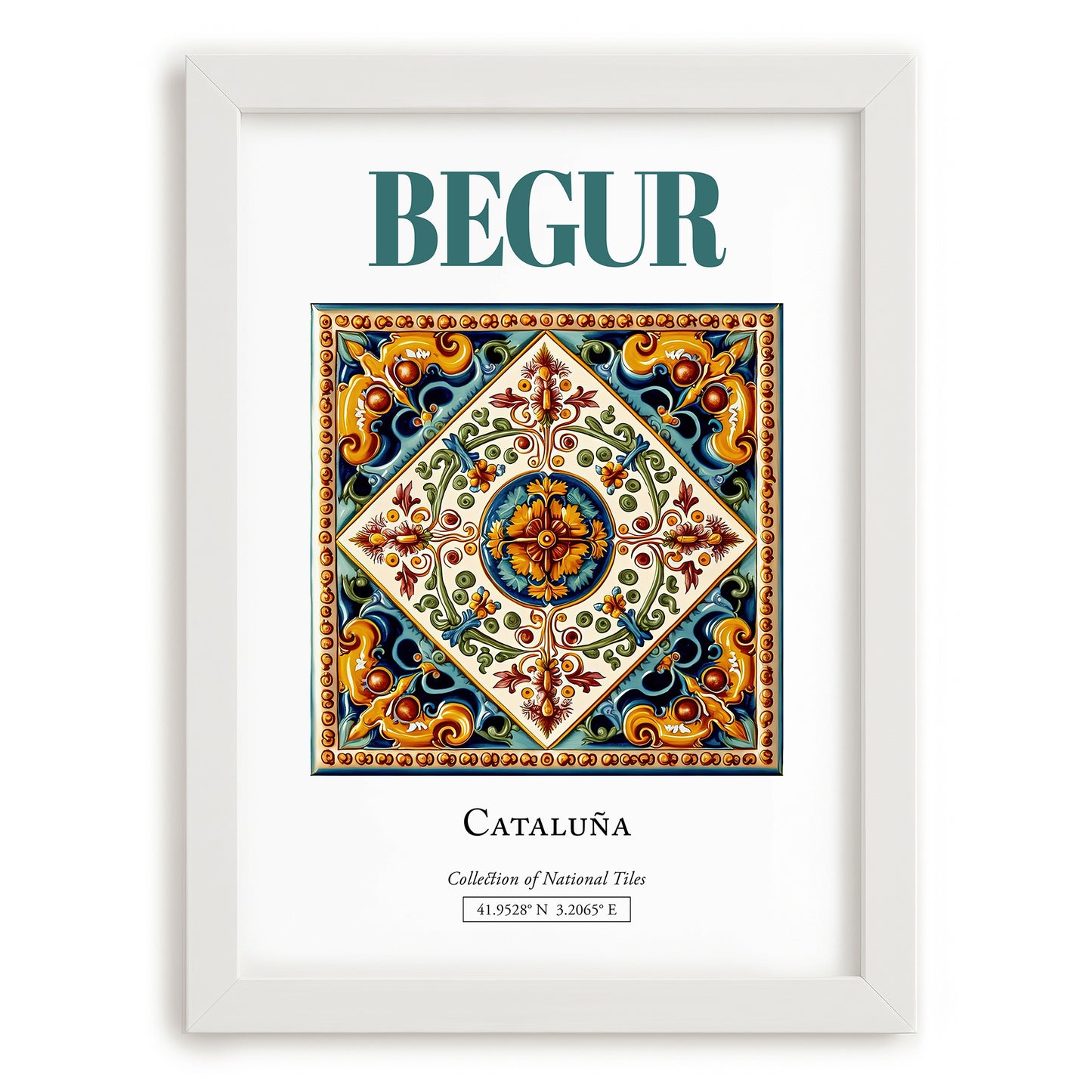 Begur, Spain – Travel Poster, placed in minimal white frame