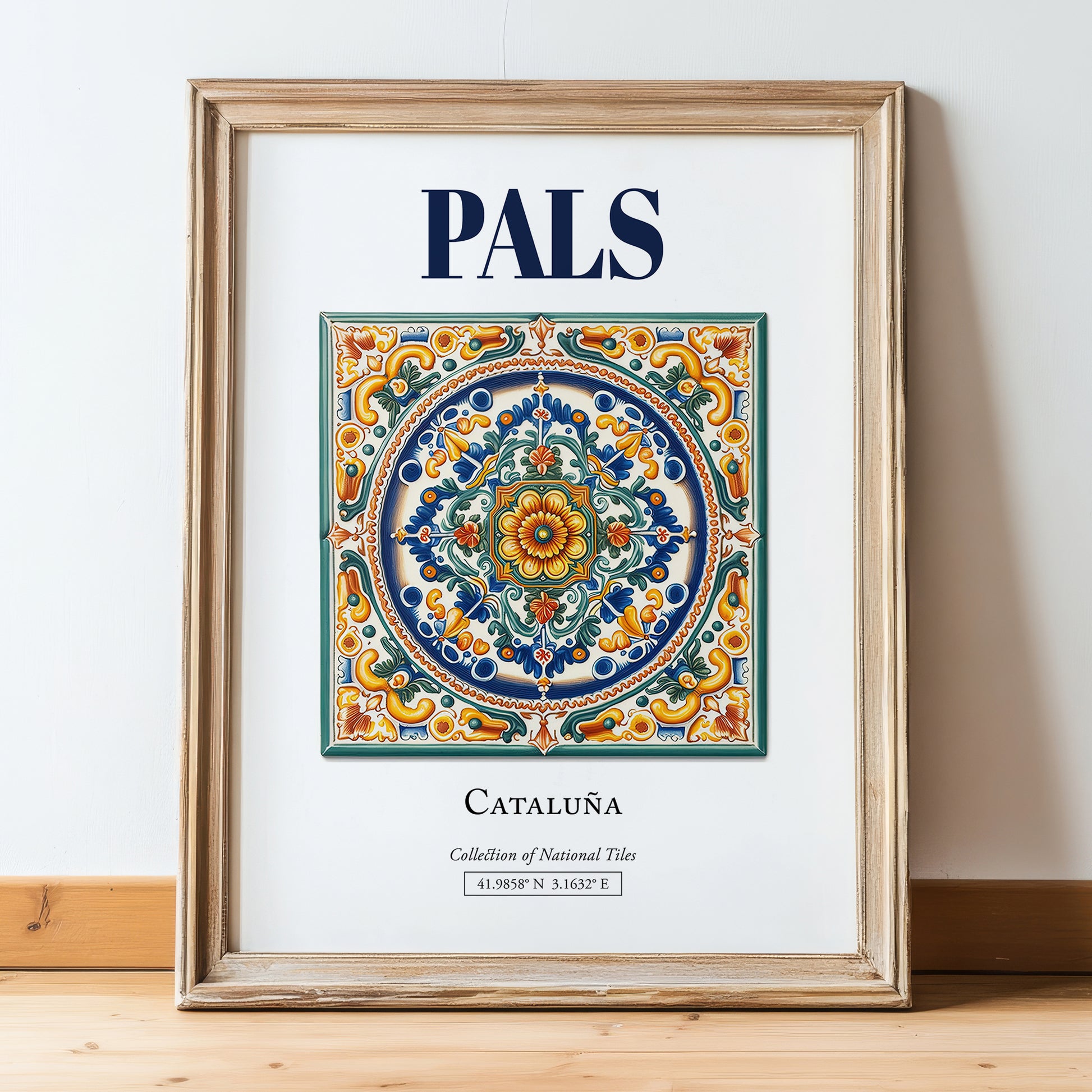 Pals, Spain – Travel Destination Art, in wooden frame leaning on the floor