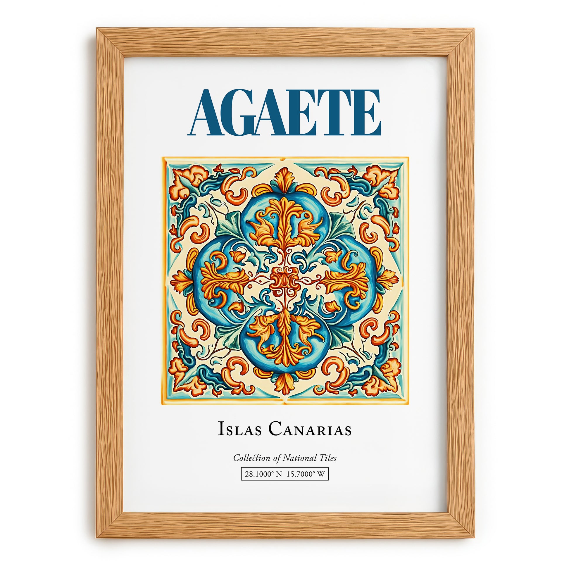 Agaete, Spain – Retro Travel Poster, set in oak frame
