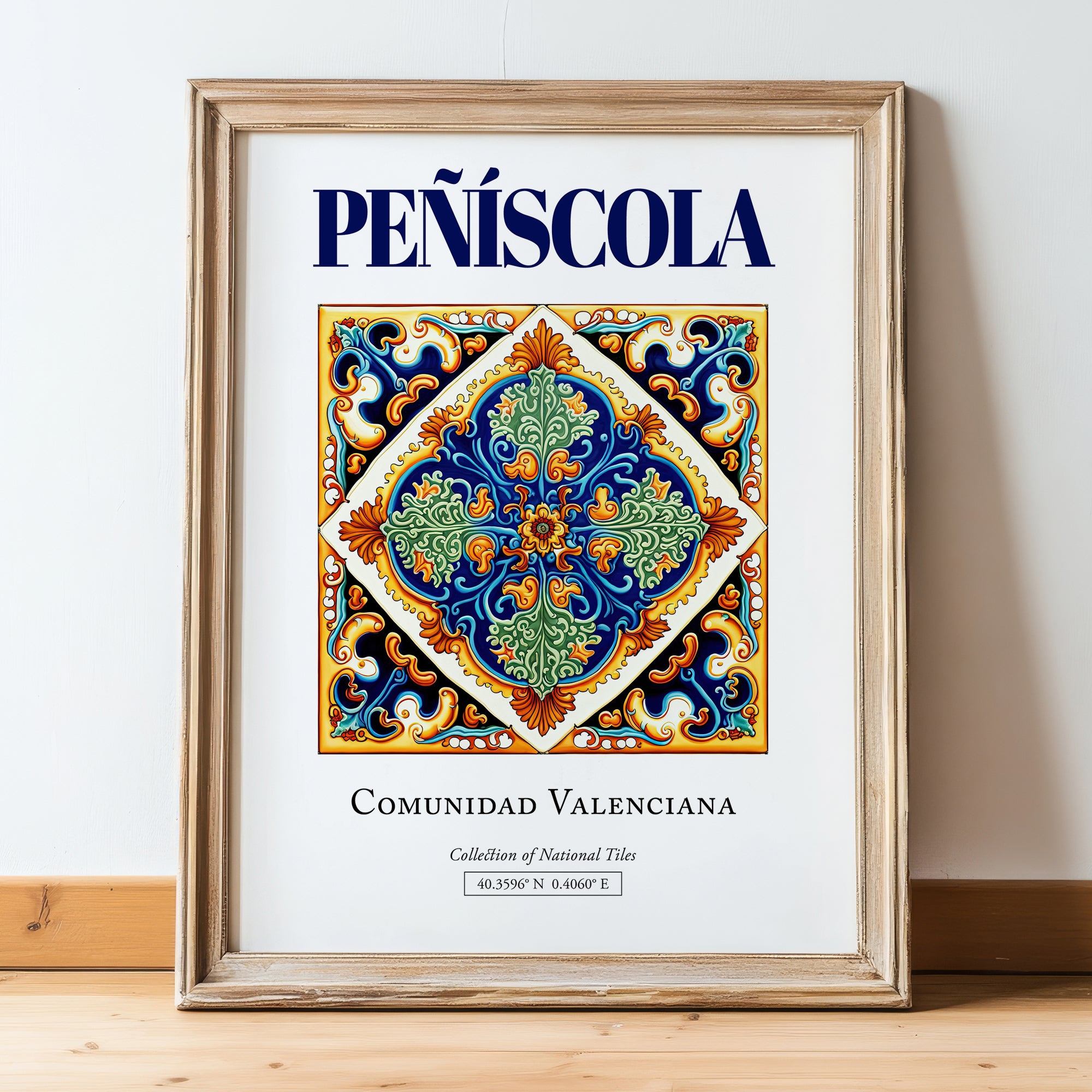 Peñíscola, Spain – World Travel Art, in wooden frame leaning on the floor