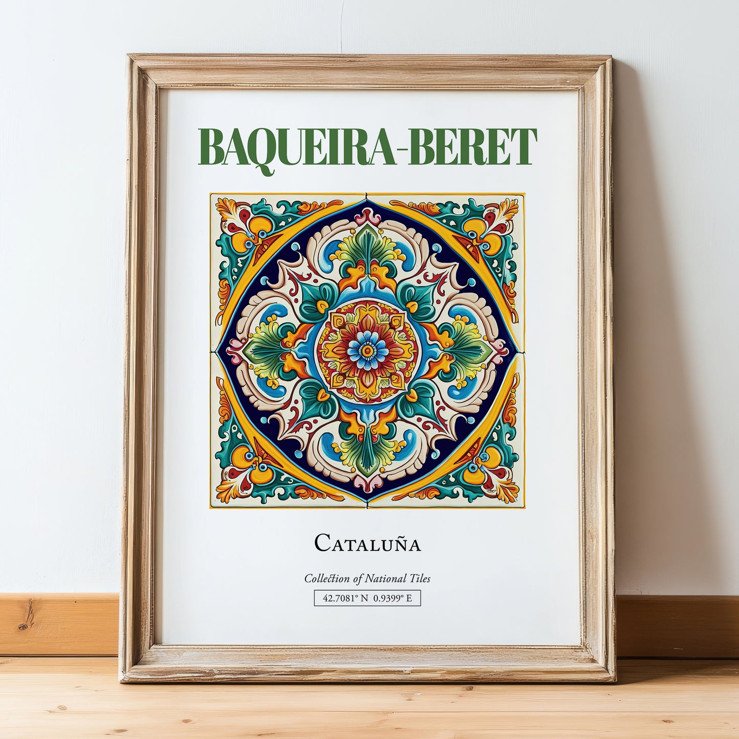 Baqueira-Beret, Spain – Travel Wall Decor, in wooden frame leaning on the floor