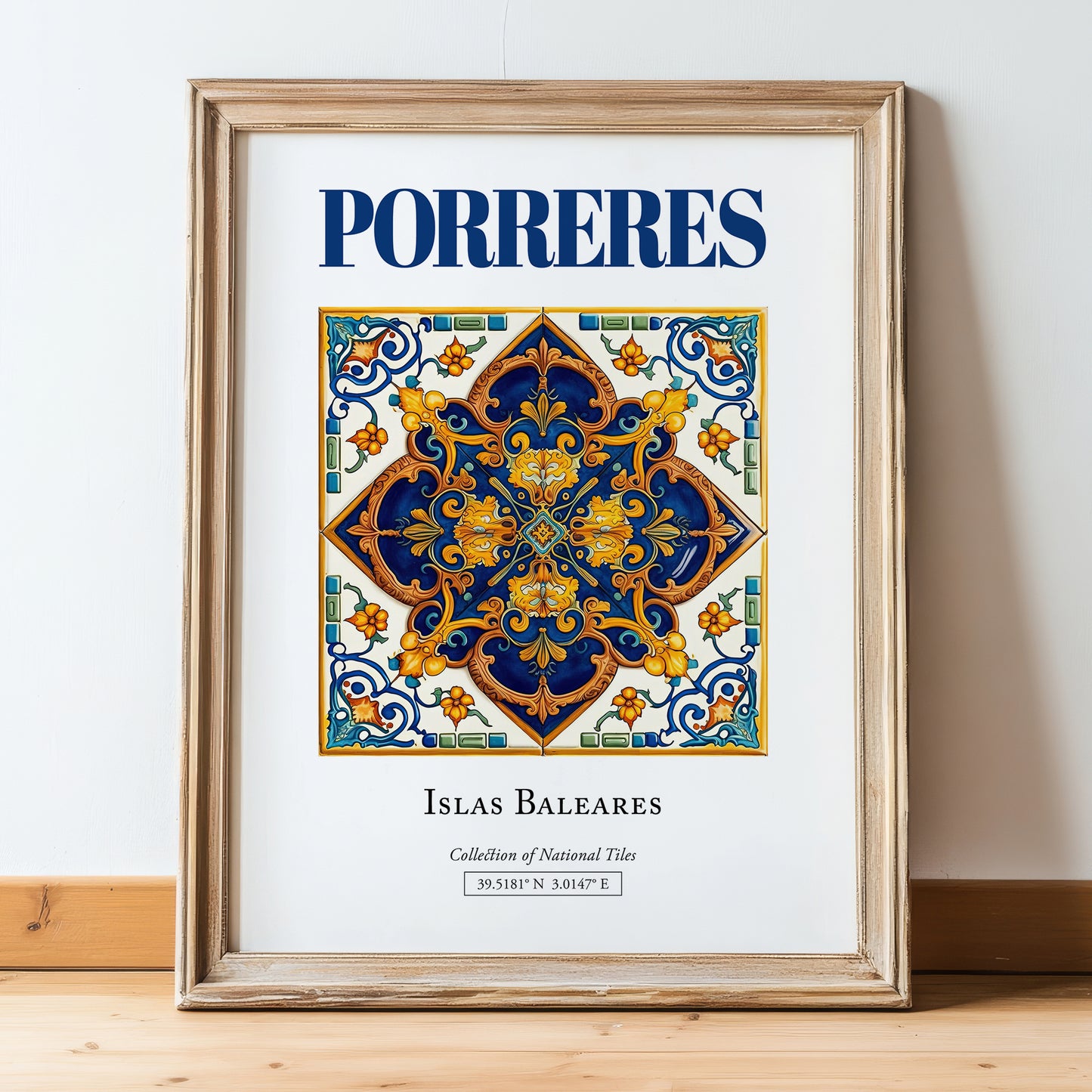 Porreres, Spain – Travel Print, in wooden frame leaning on the floor