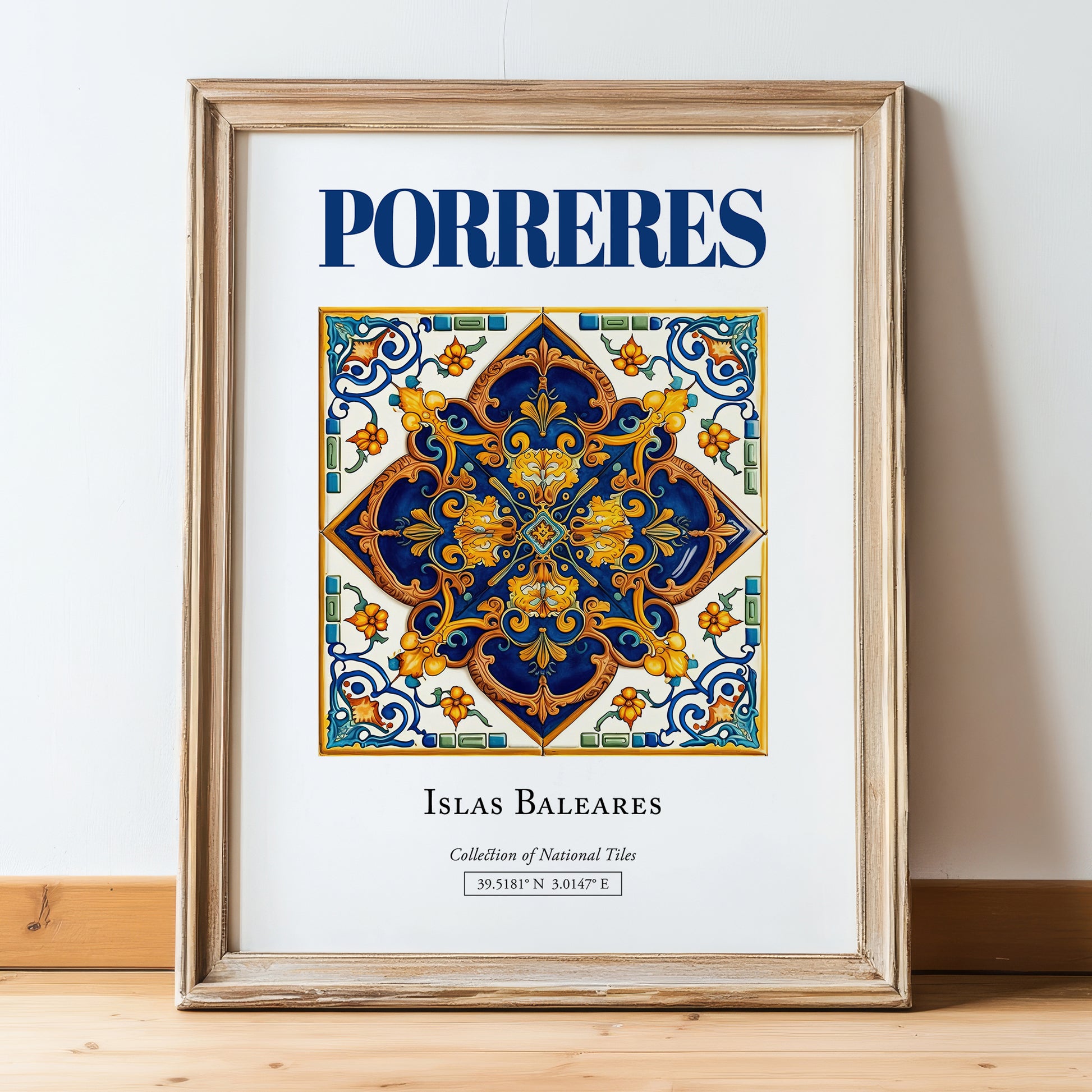 Porreres, Spain – Travel Print, in wooden frame leaning on the floor