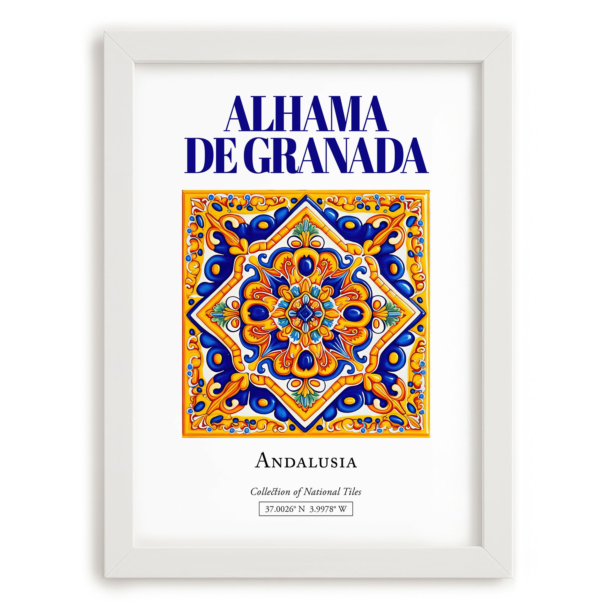 Alhama de Granada, Spain – Retro Travel Poster, placed in minimal white frame