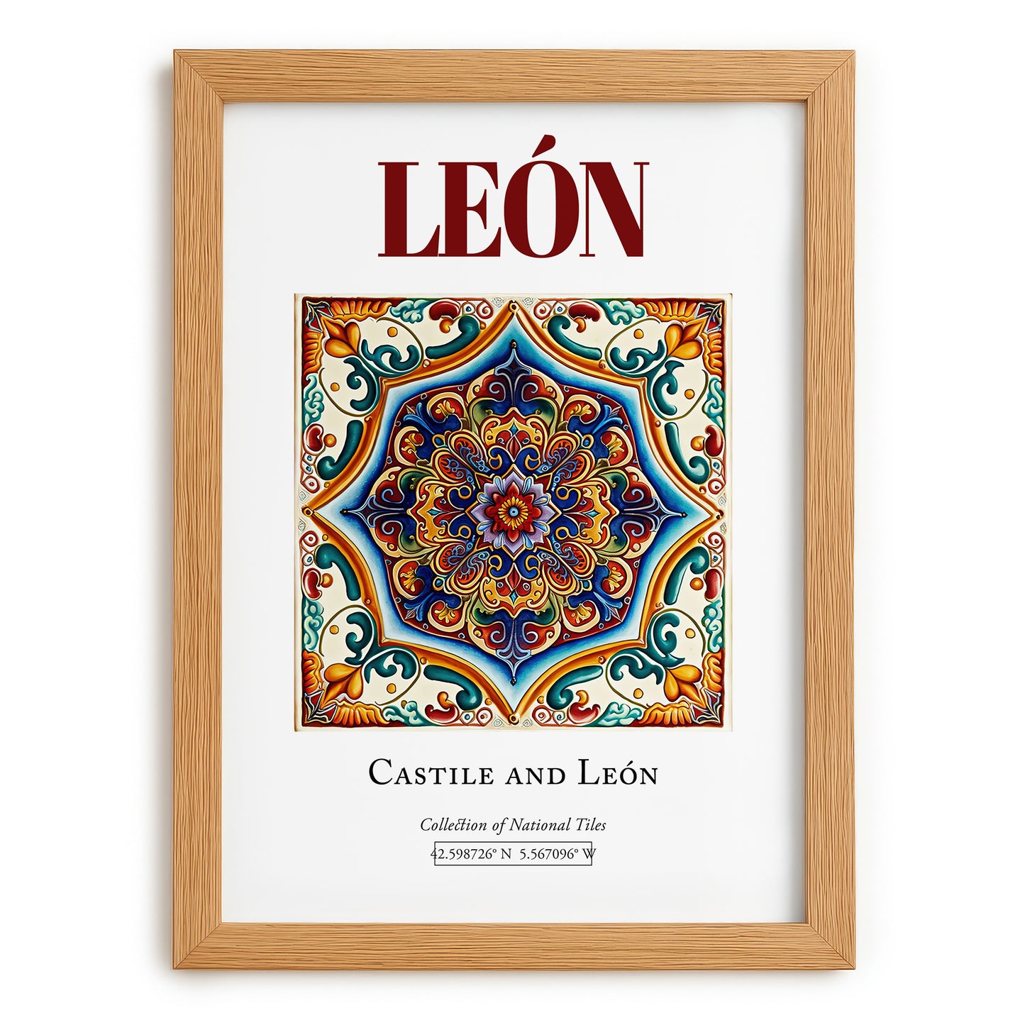 León, Spain – Travel Print, set in oak frame