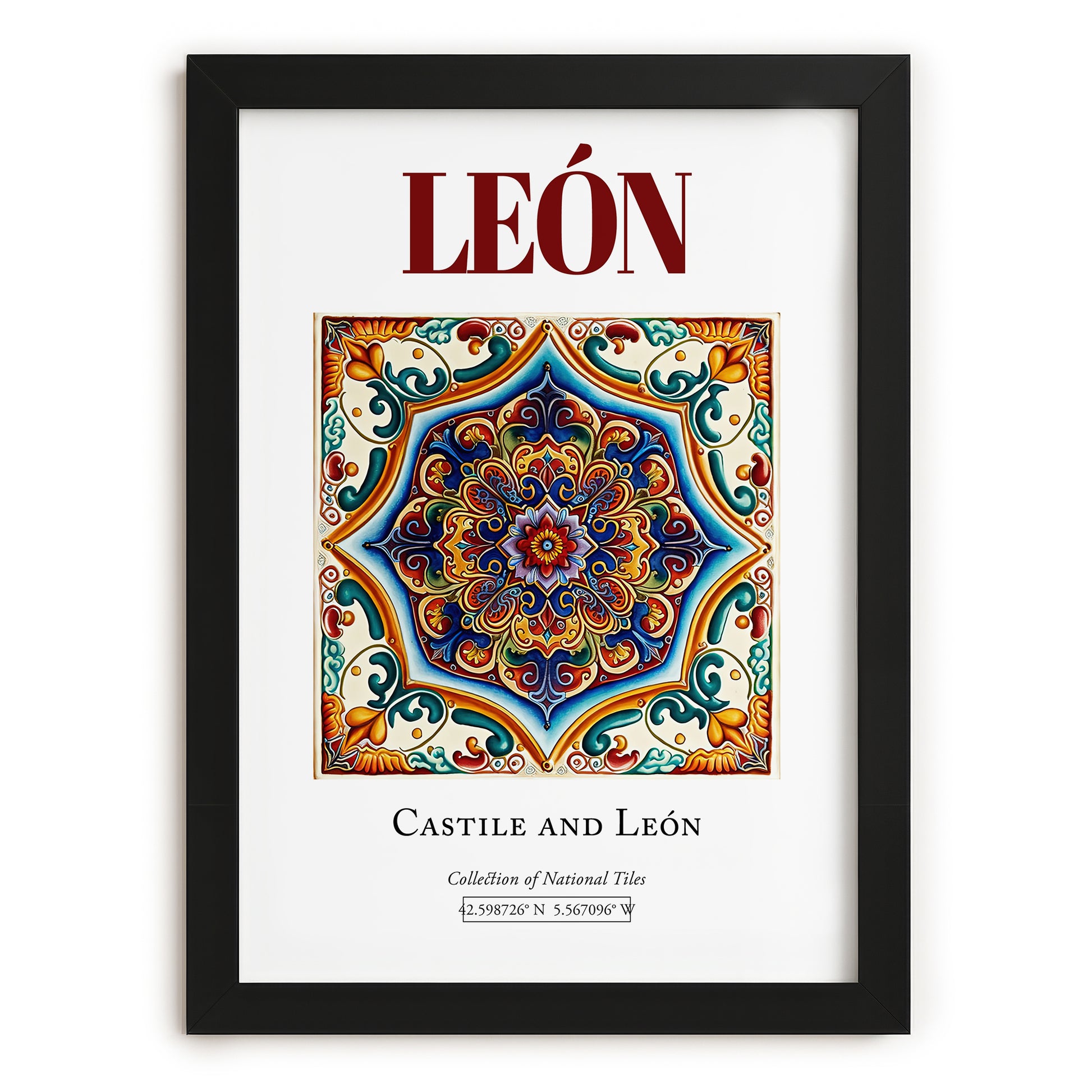 León, Spain – Travel Print, in sleek black frame