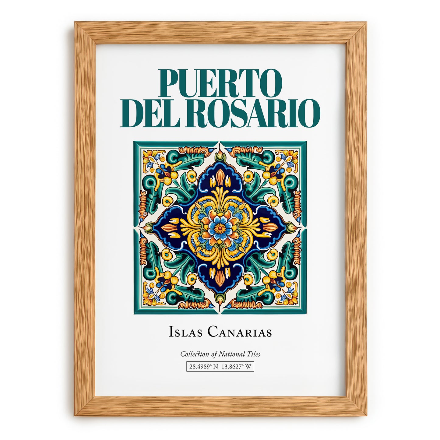 Puerto del Rosario, Spain – Minimalist Travel Print, set in oak frame