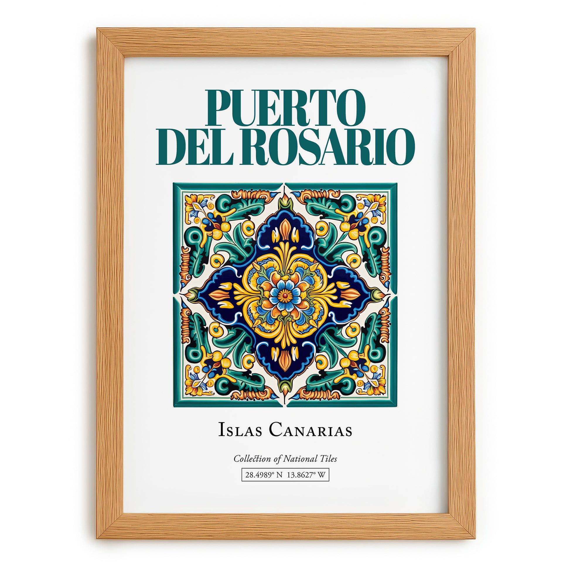 Puerto del Rosario, Spain – Minimalist Travel Print, set in oak frame