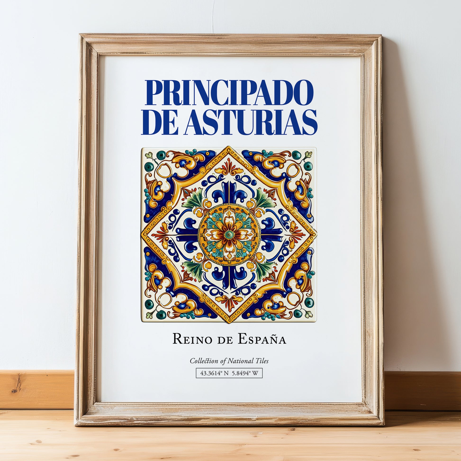 Principado de Asturias, Spain – Travel Poster, in wooden frame leaning on the floor