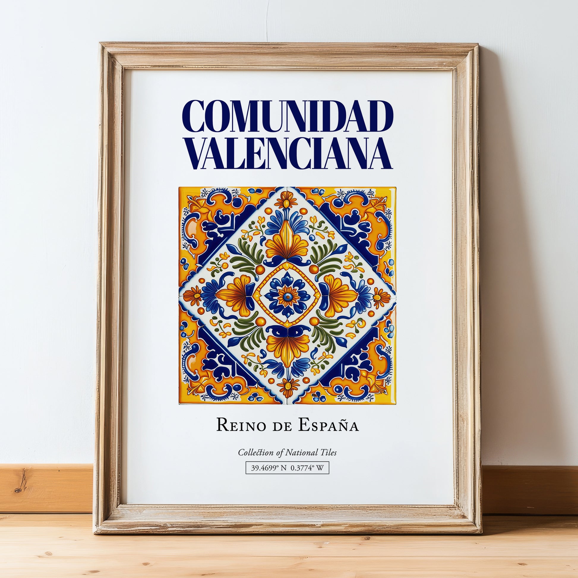 Comunidad Valenciana, Spain – Travel Poster, in wooden frame leaning on the floor