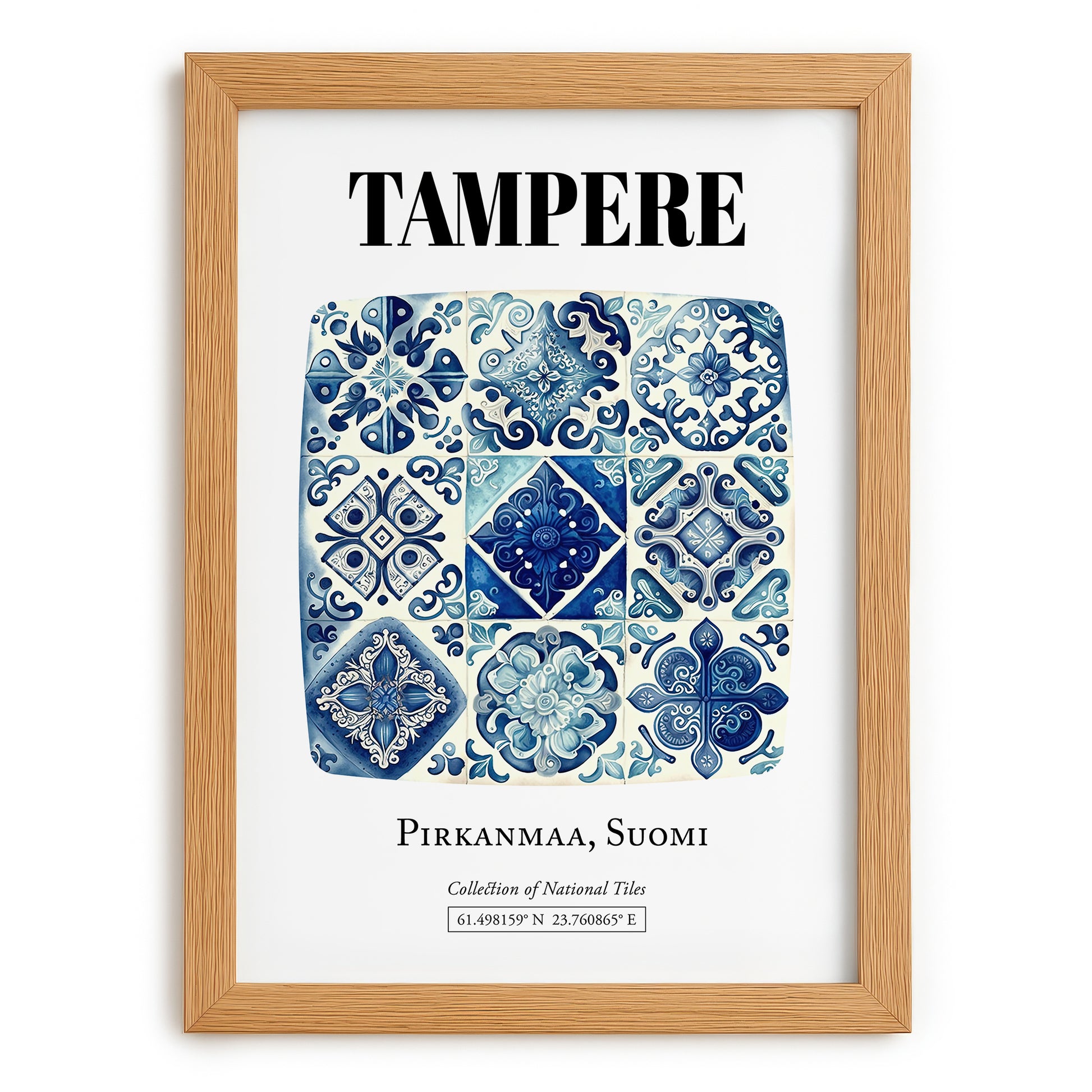 Tampere, Finland – Travel Wall Decor, set in oak frame