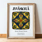 Jyväskylä, Finland – Illustrated Travel Poster, in wooden frame leaning on the floor