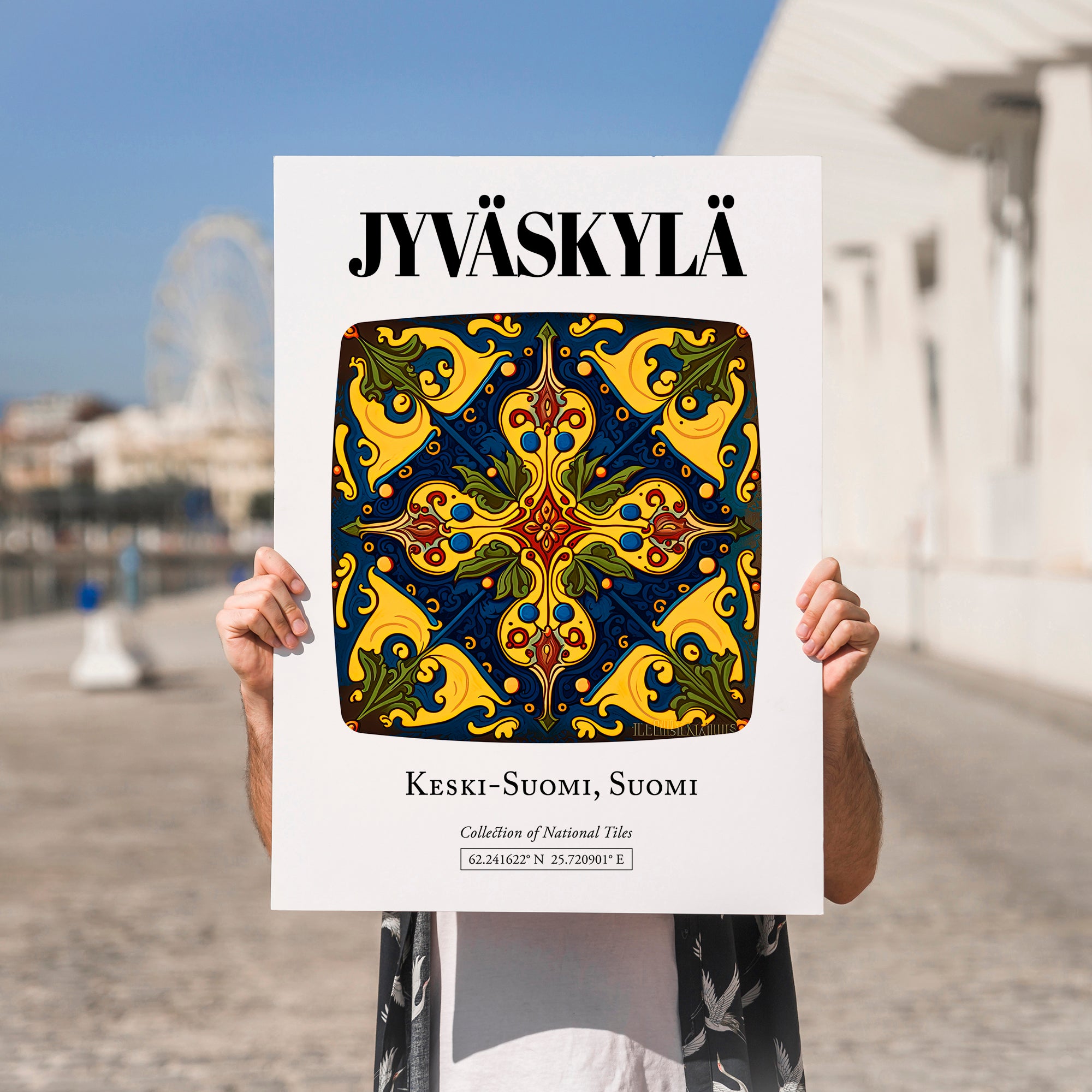 Jyväskylä, Finland – Illustrated Travel Poster, no-text version framed in wood