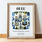 Oulu, Finland – Retro Travel Poster, in wooden frame leaning on the floor