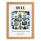 Oulu, Finland – Retro Travel Poster, set in oak frame
