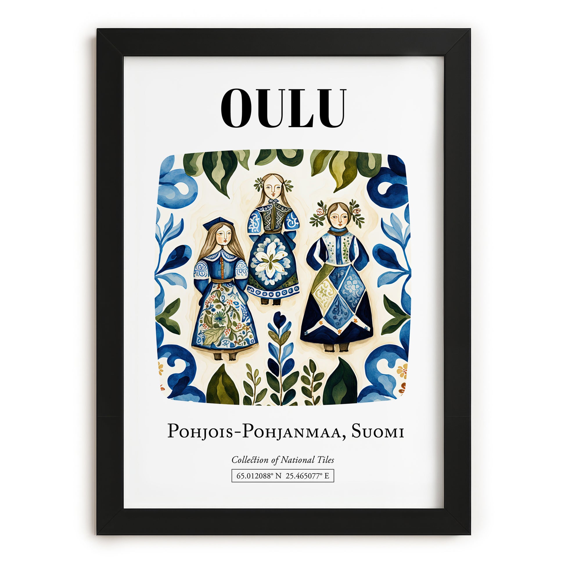Oulu, Finland – Retro Travel Poster, in sleek black frame