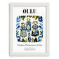 Oulu, Finland – Retro Travel Poster, placed in minimal white frame