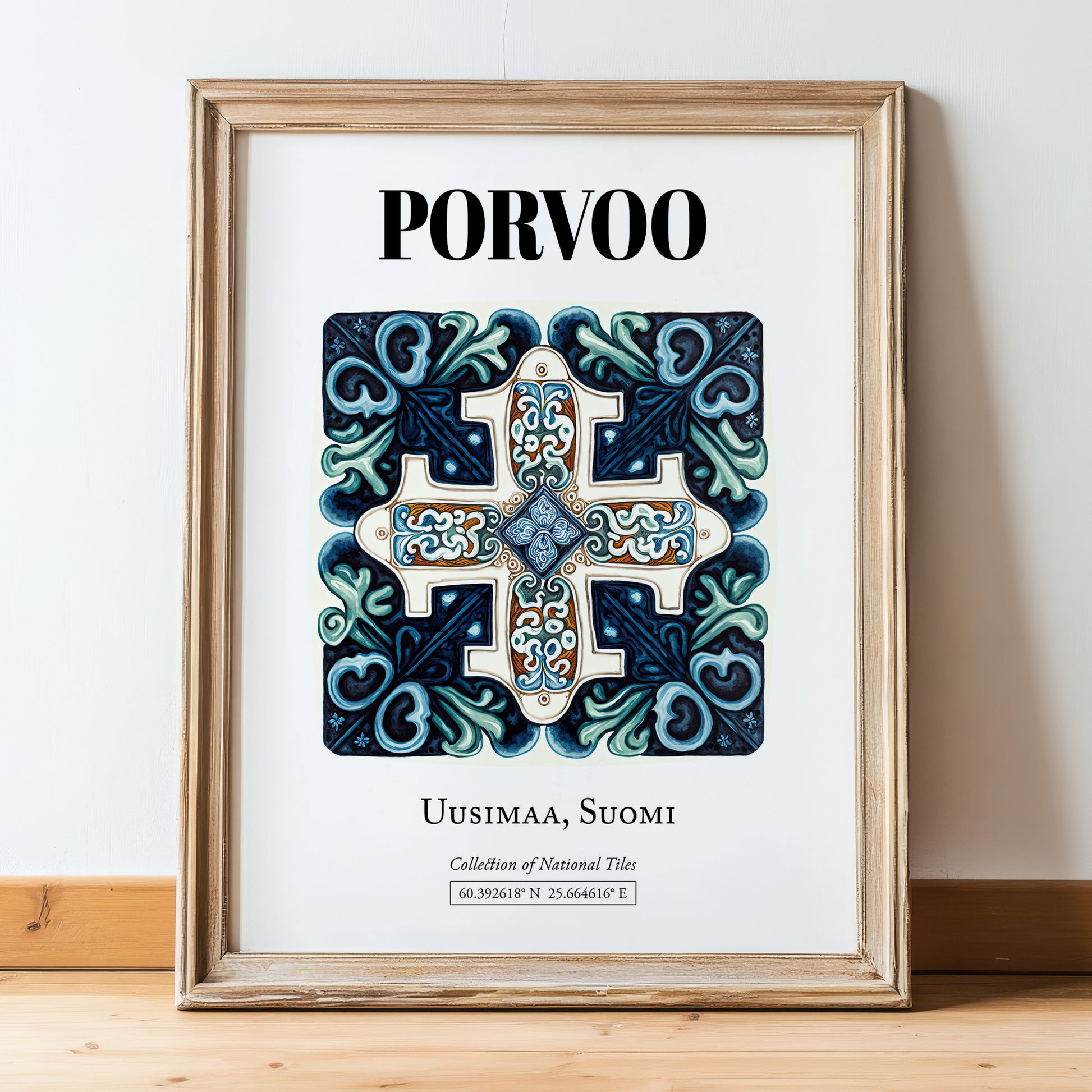 Porvoo, Finland – Historic Cities Art Print, in wooden frame leaning on the floor