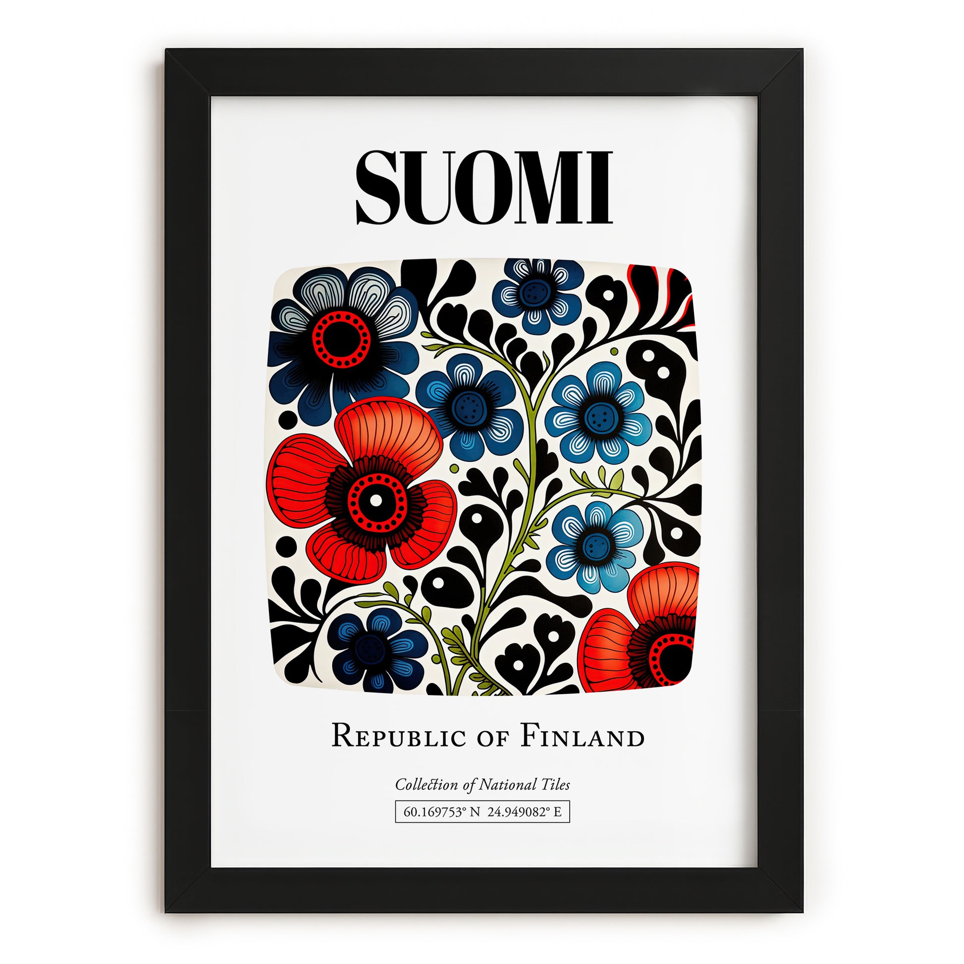 Suomi, Finland – Travel Wall Decor, in sleek black frame