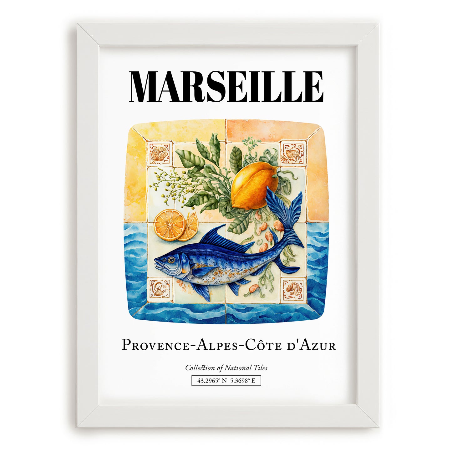Marseille, France – Travel Print, placed in minimal white frame